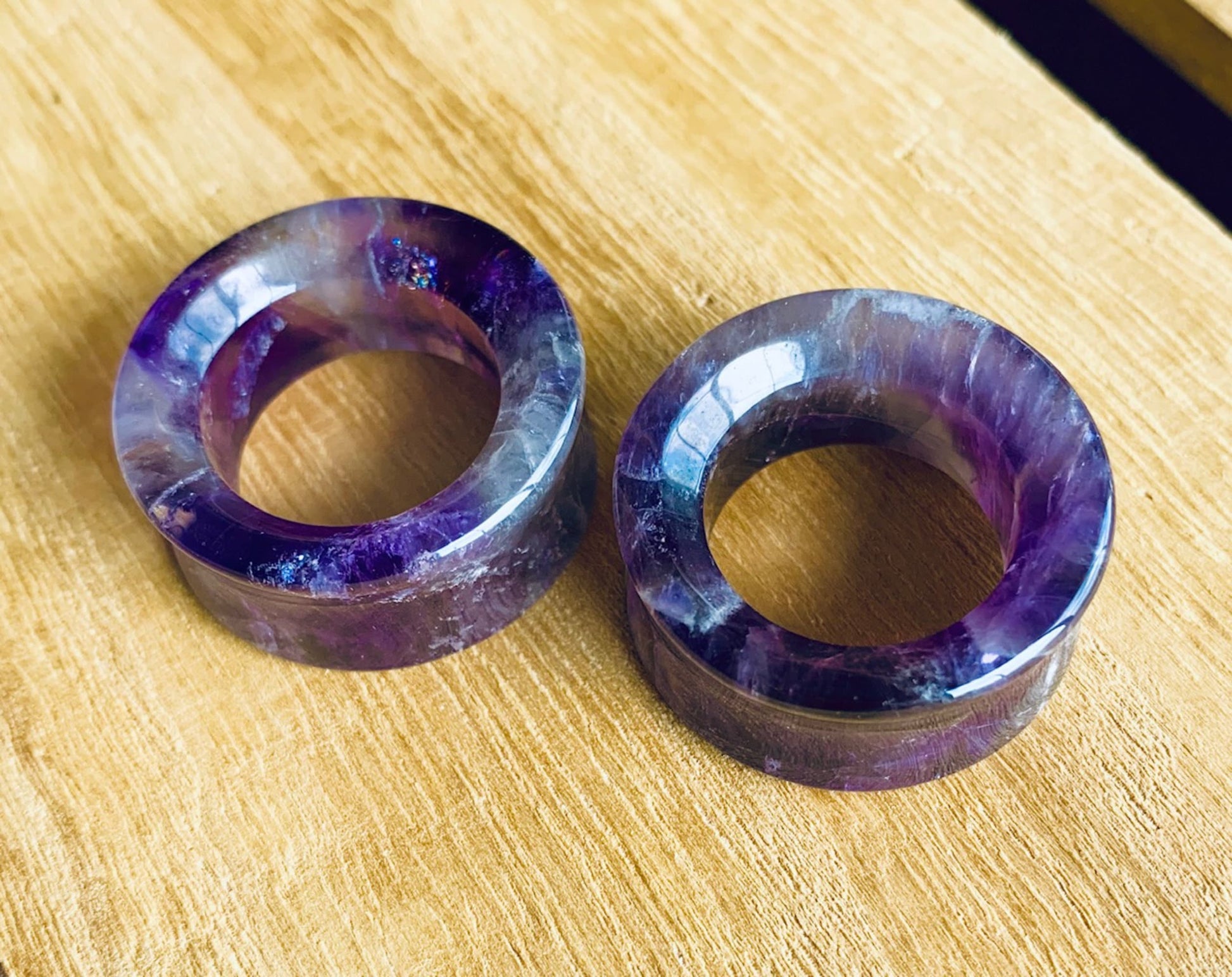 PAIR of Stunning Organic Amethyst Stone Double Flare Tunnels - Gauges 2g up to 1" (25mm) available!