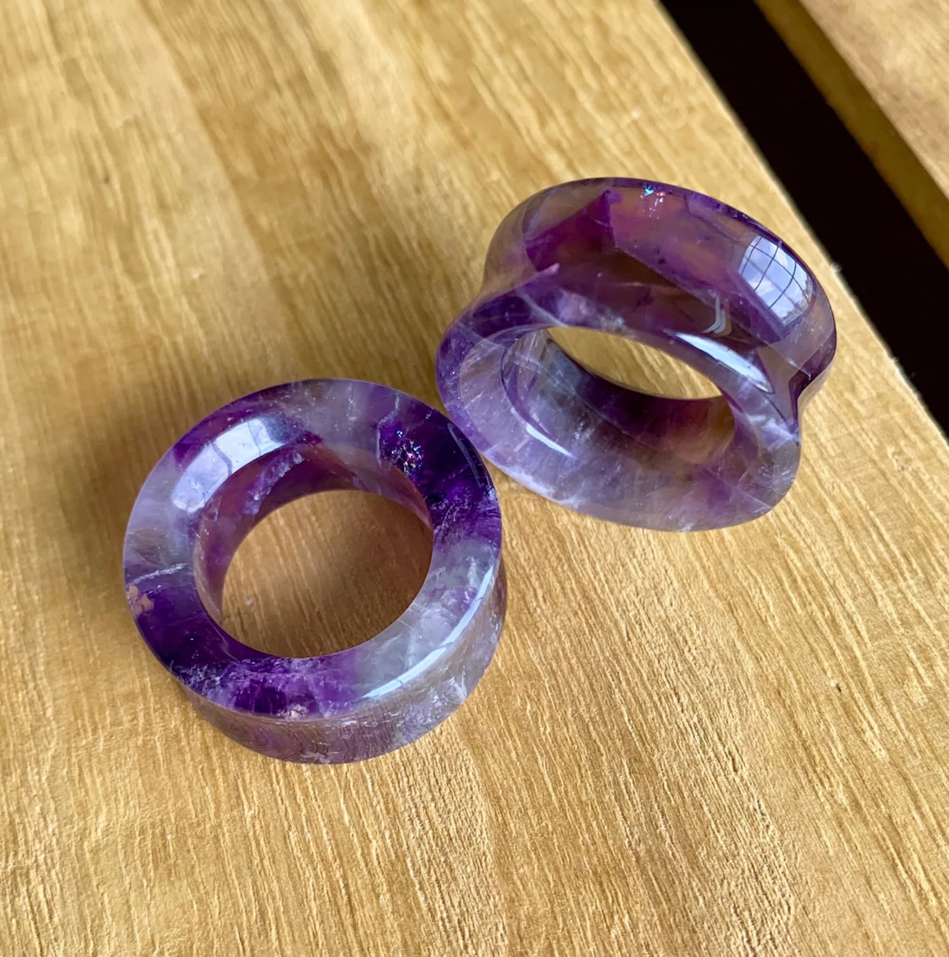 PAIR of Stunning Organic Amethyst Stone Double Flare Tunnels - Gauges 2g up to 1" (25mm) available!