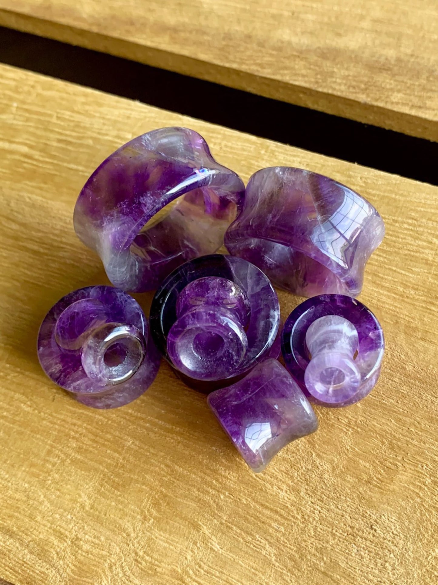 PAIR of Stunning Organic Amethyst Stone Double Flare Tunnels - Gauges 2g up to 1" (25mm) available!