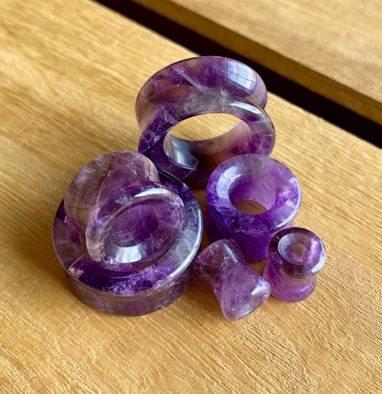 PAIR of Stunning Organic Amethyst Stone Double Flare Tunnels - Gauges 2g up to 1" (25mm) available!