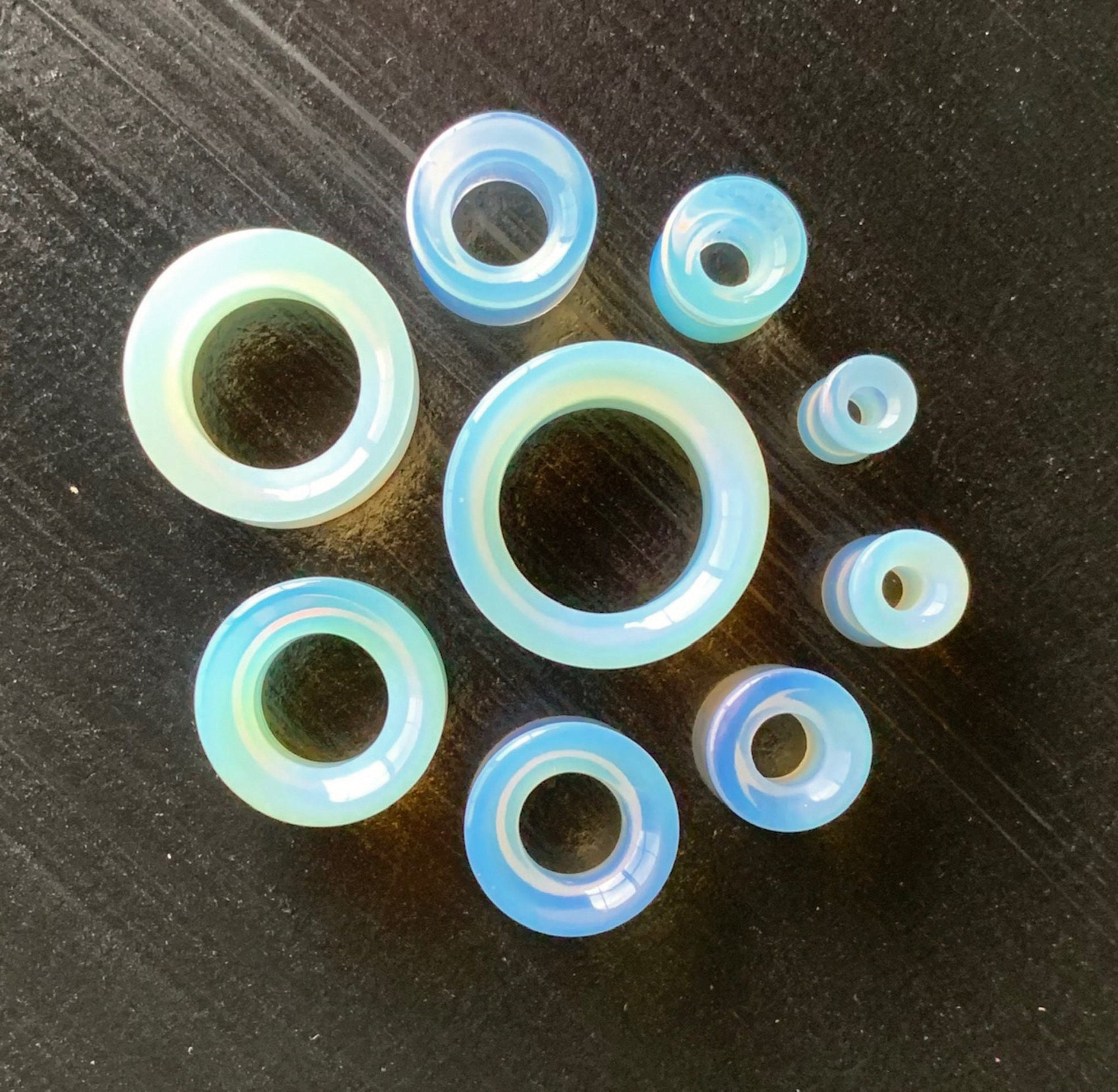 PAIR of Unique Opalite Opalescent Stone Moonstone Tunnels- Gauges 2g (6mm) to 1&1/2" (38mm) available!