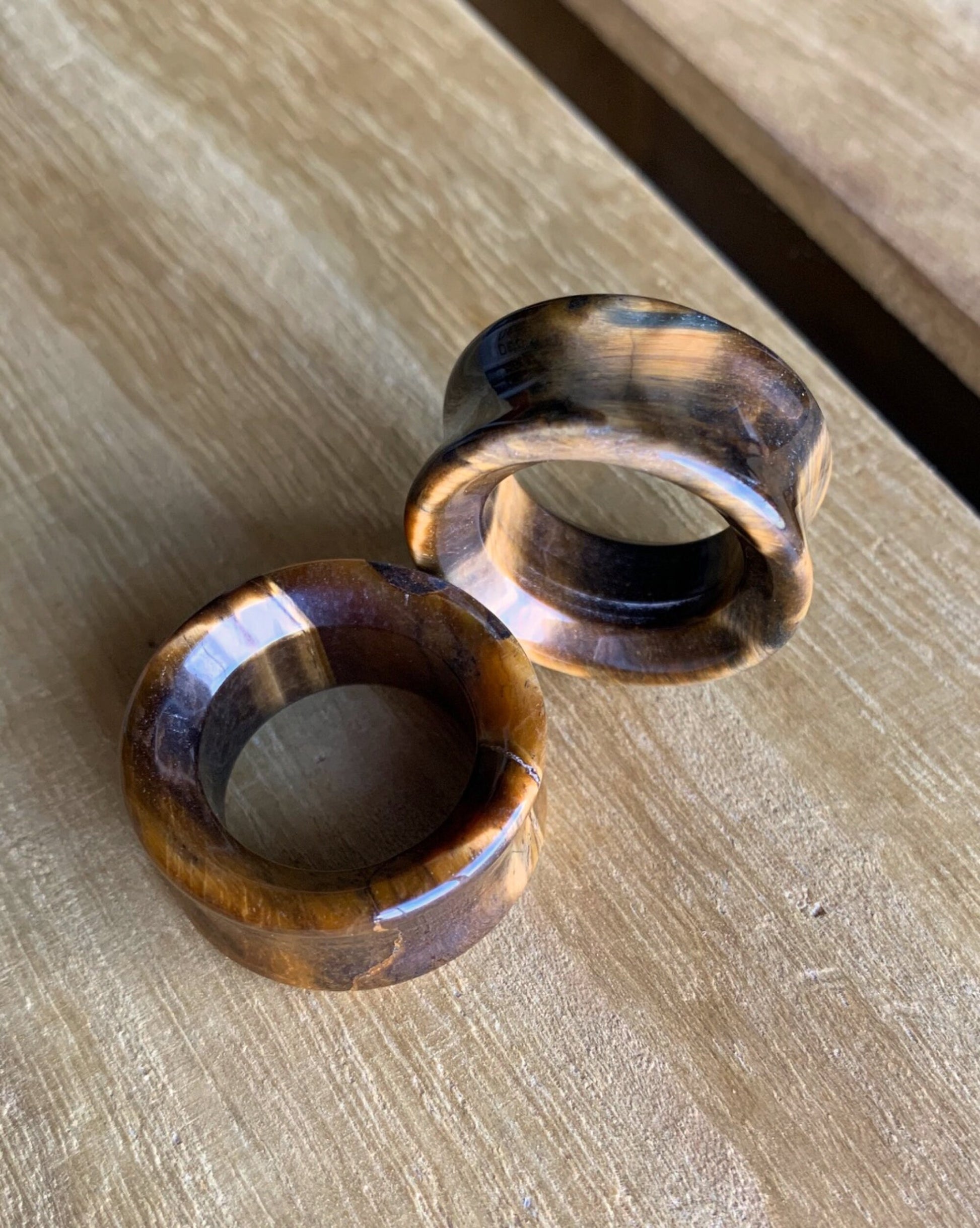 PAIR of Organic Tiger Eye Stone Double Flare Tunnels - Gauges 2g up to 1" (25mm) available!