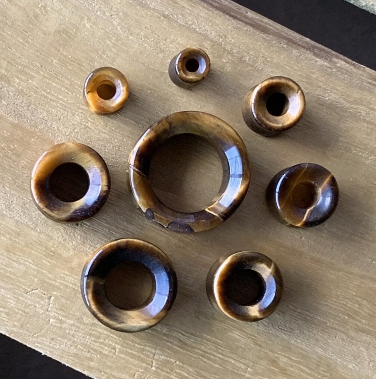 PAIR of Organic Tiger Eye Stone Double Flare Tunnels - Gauges 2g up to 1" (25mm) available!
