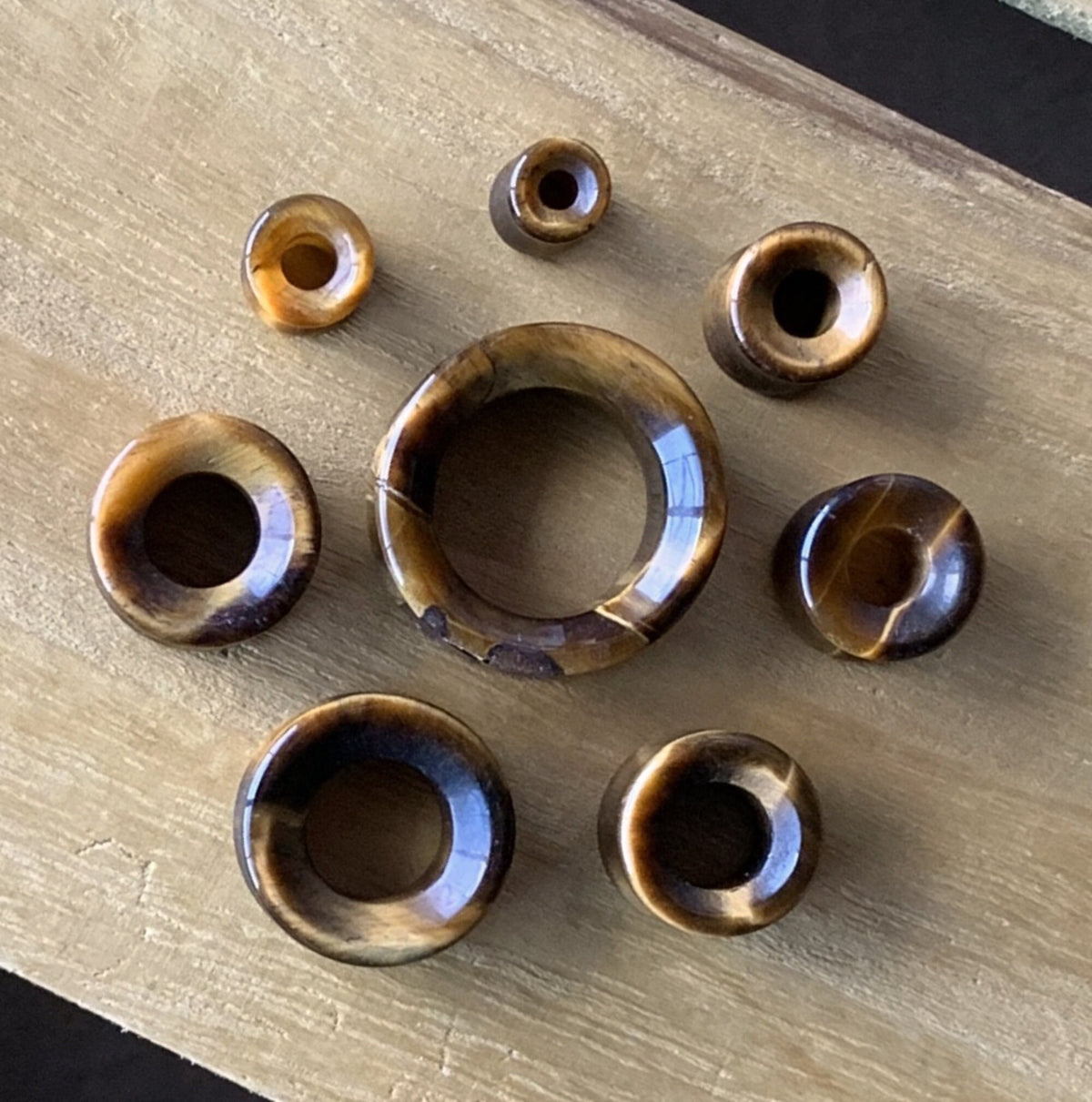 PAIR of Organic Tiger Eye Stone Double Flare Tunnels - Gauges 2g up to 1" (25mm) available!