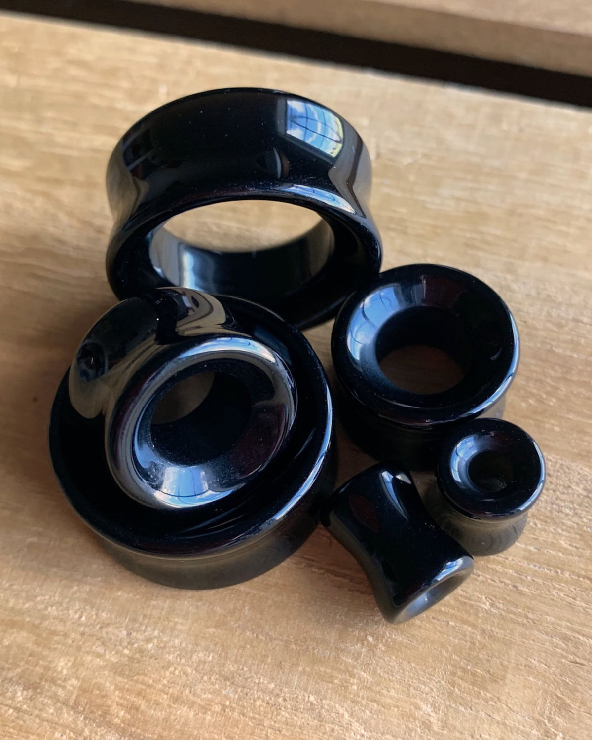 PAIR of Brilliant Black Agate Organic Stone Tunnels- Gauges 2g (6mm) to 1&1/2" (38mm) available!