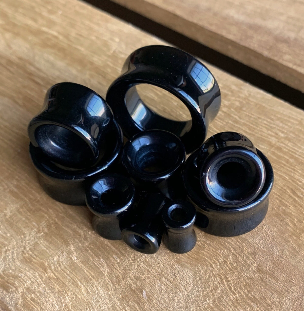 PAIR of Brilliant Black Agate Organic Stone Tunnels- Gauges 2g (6mm) to 1&1/2" (38mm) available!