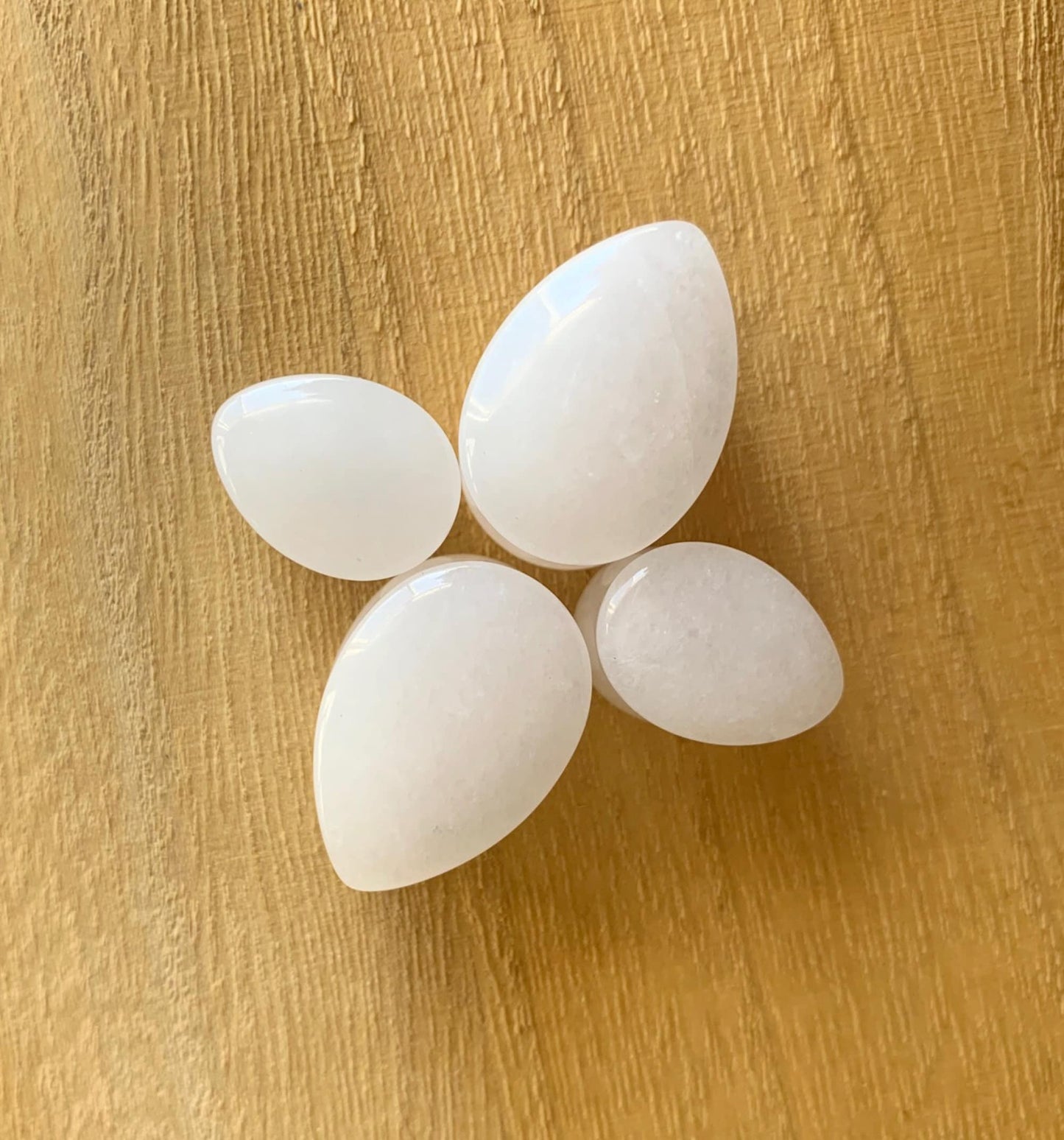 PAIR of Stunning White Jade Teardrop Organic Stone Plugs - Gauges 0g up to 32mm available!