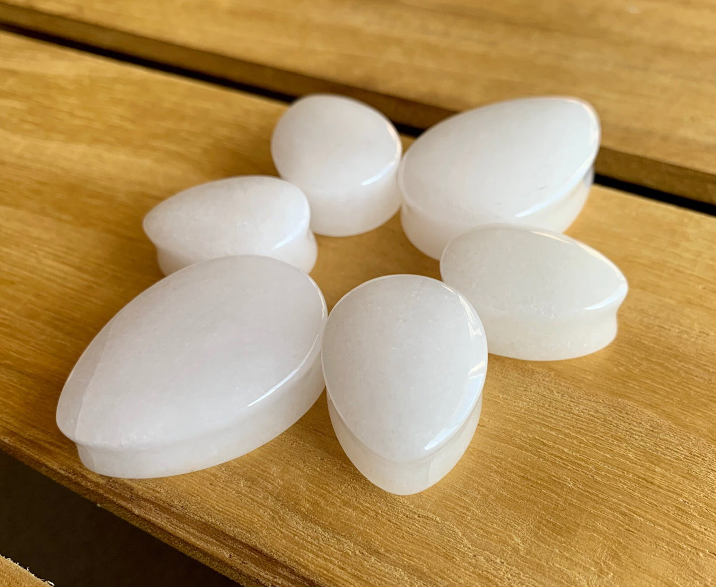 PAIR of Stunning White Jade Teardrop Organic Stone Plugs - Gauges 0g up to 32mm available!