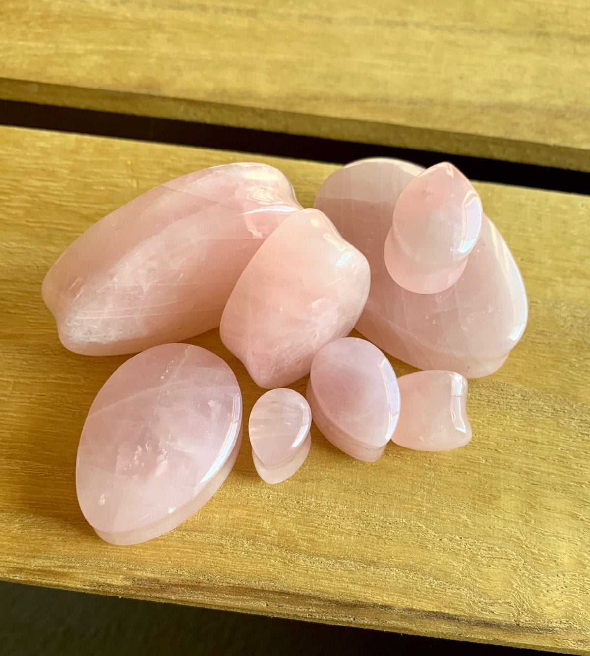 PAIR of Beautiful Teardrop Rose Quartz Organic Stone Plugs - Gauges 0g to 38mm available!