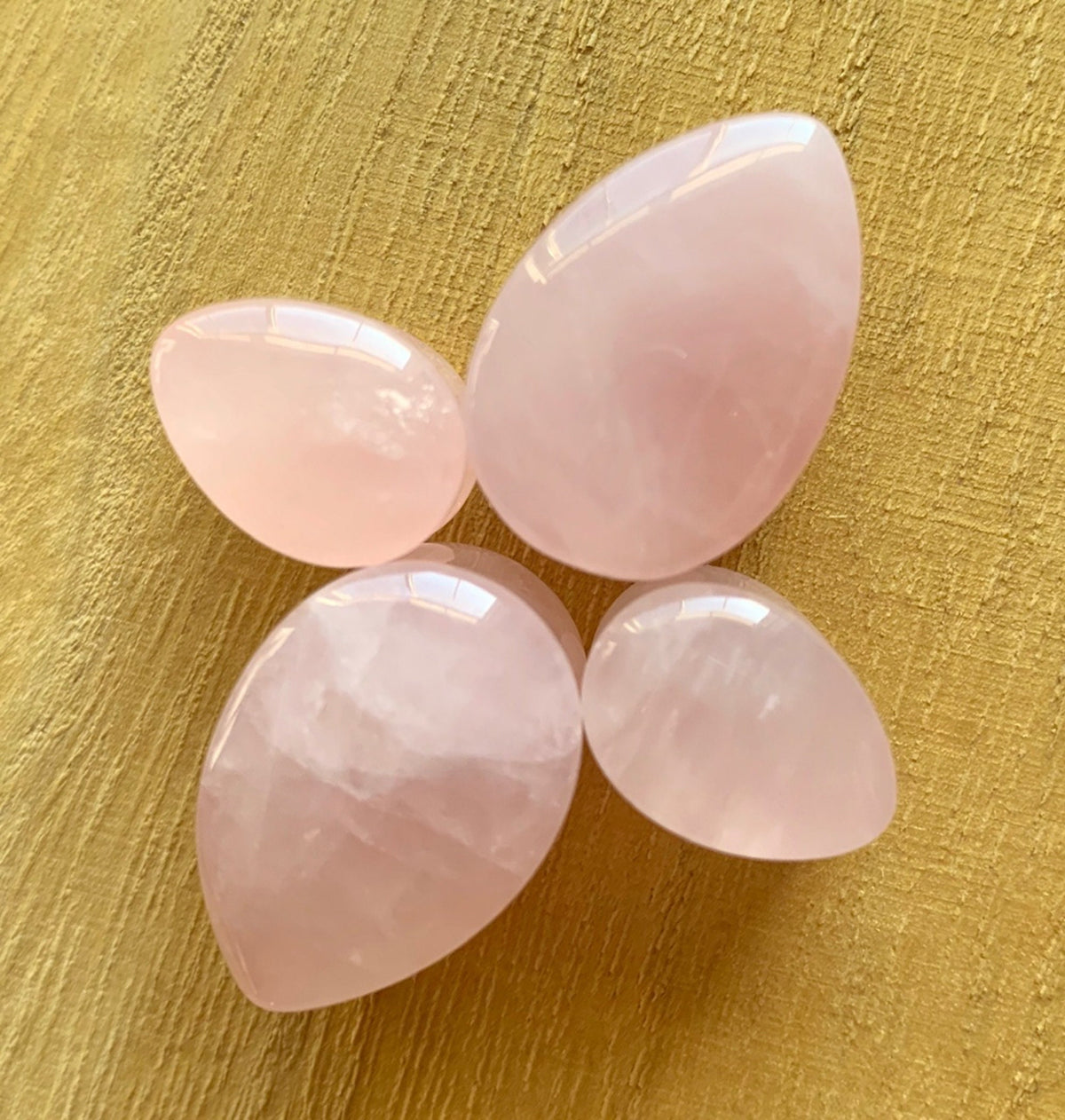 PAIR of Beautiful Teardrop Rose Quartz Organic Stone Plugs - Gauges 0g to 38mm available!
