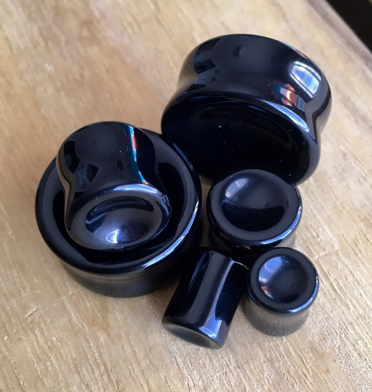 PAIR of Beautiful Organic Concave Black Onyx Stone Plugs - Gauges 0g (8mm) up to 1" (25mm) available!