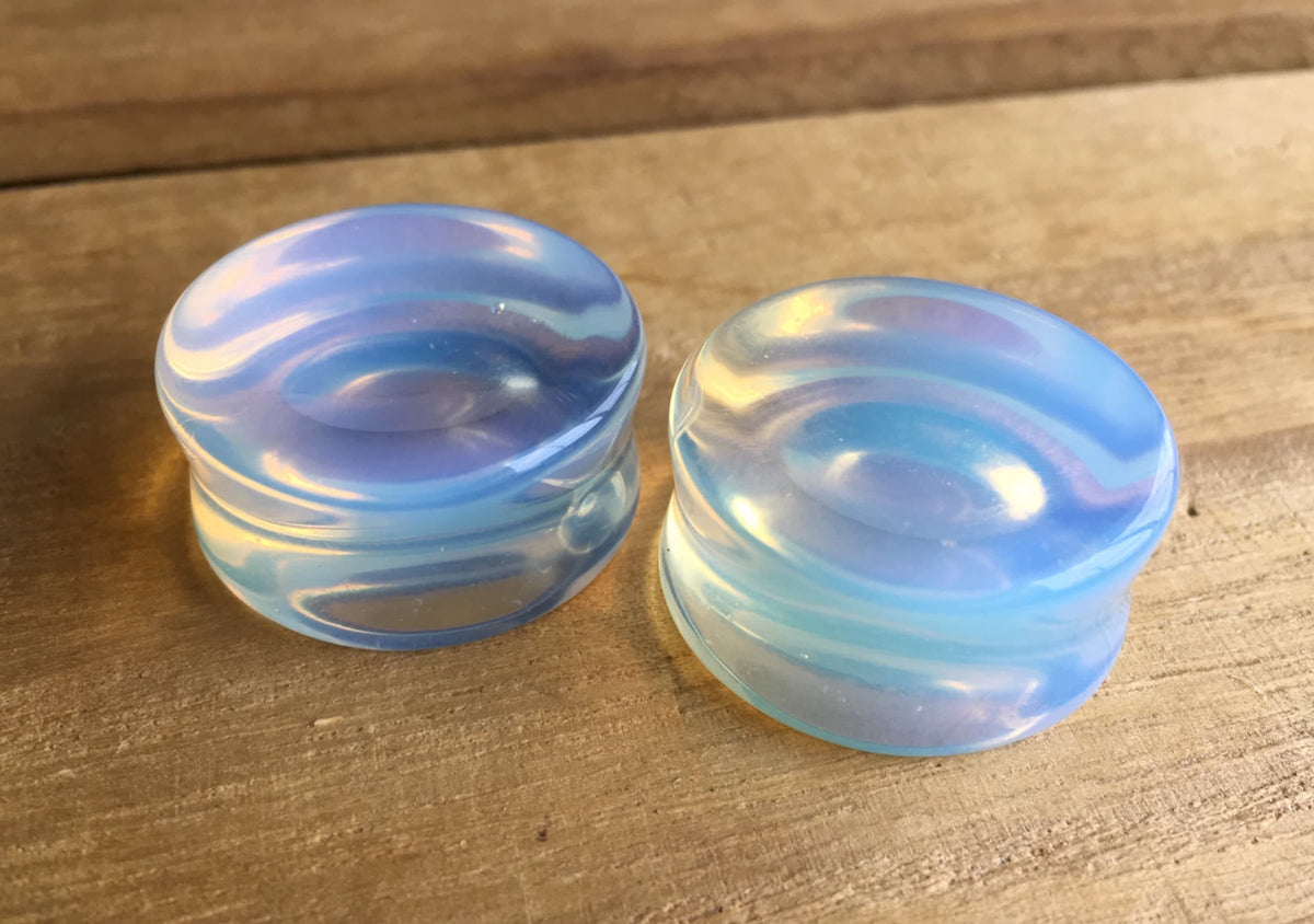 PAIR of Stunning Organic Concave Opalite Stone Plugs - Gauges 0g (8mm) up to 1" (25mm) available!
