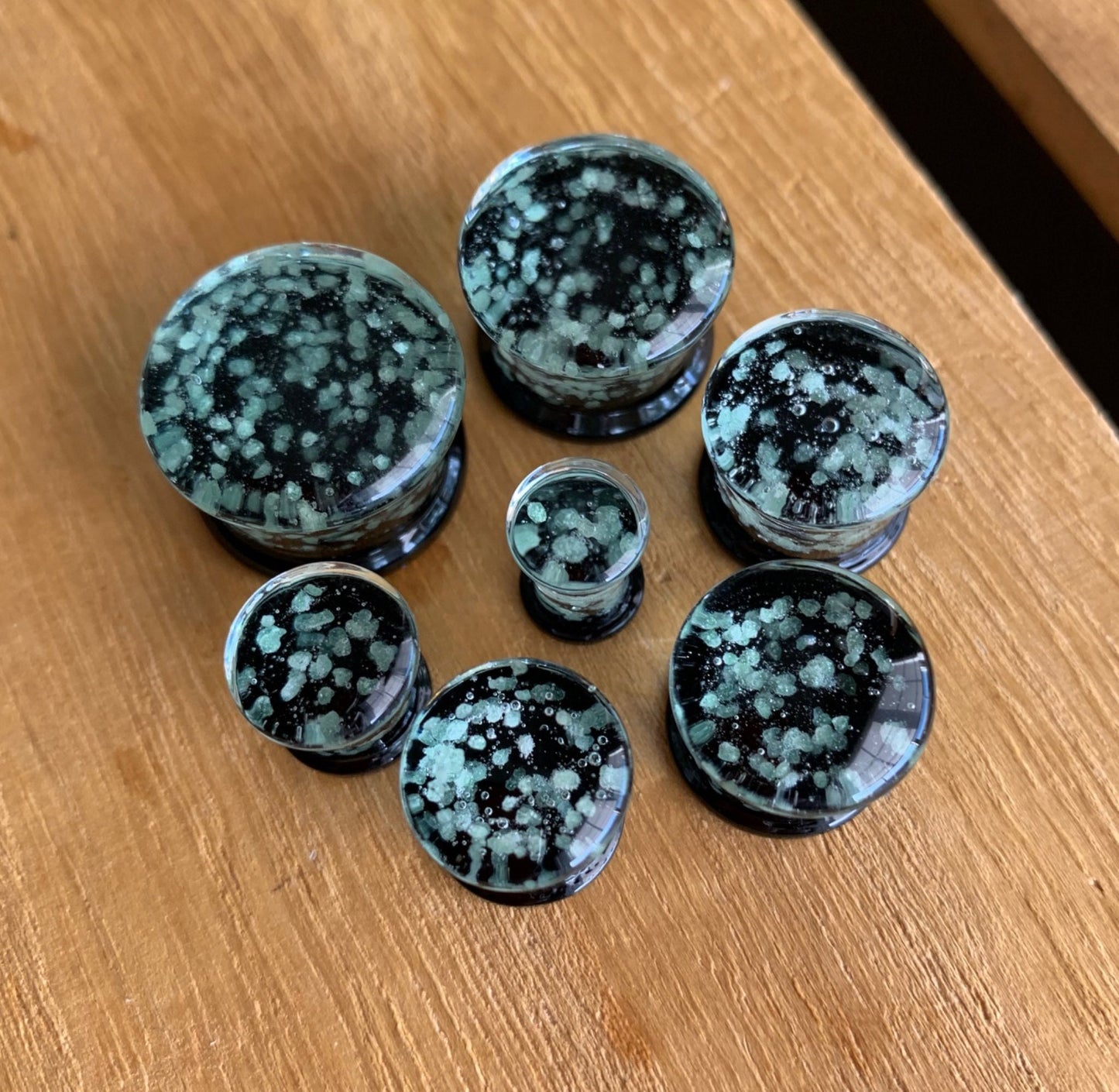 PAIR of Stunning Glow in the Dark Sparkle Pyrex Glass Double Flare Plugs - Gauges 2g (6mm) through 5/8" (16mm) available!