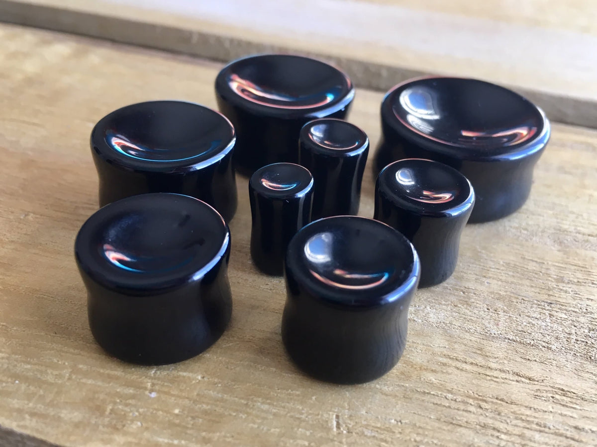 PAIR of Beautiful Organic Concave Black Onyx Stone Plugs - Gauges 0g (8mm) up to 1" (25mm) available!