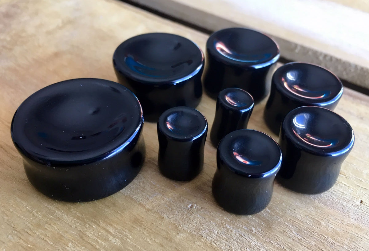 PAIR of Beautiful Organic Concave Black Onyx Stone Plugs - Gauges 0g (8mm) up to 1" (25mm) available!