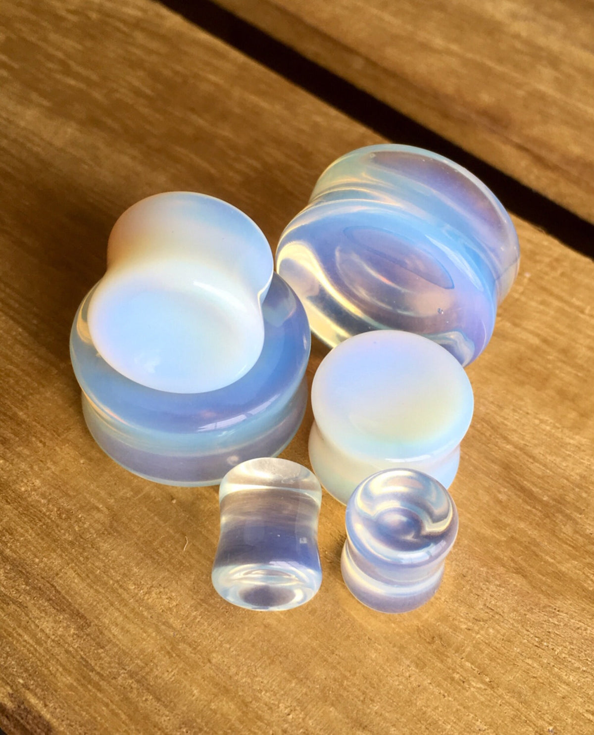 PAIR of Stunning Organic Concave Opalite Stone Plugs - Gauges 0g (8mm) up to 1" (25mm) available!