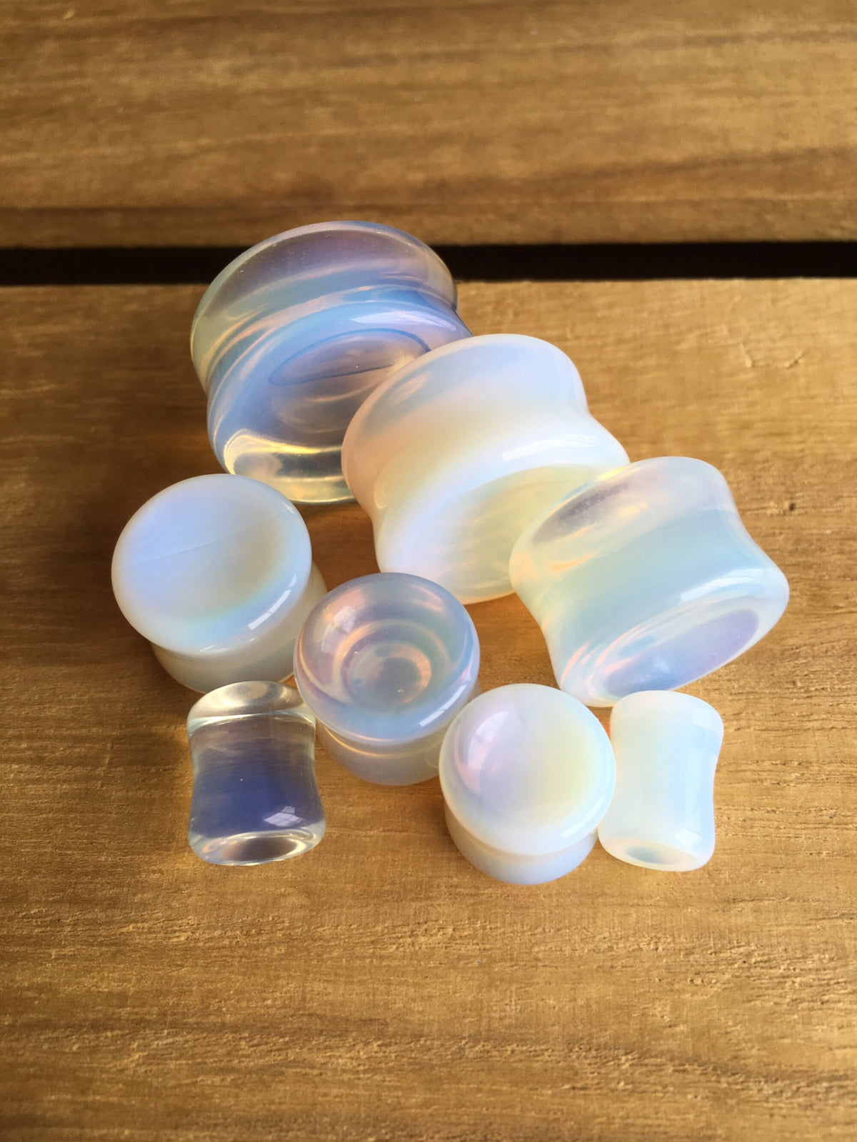 PAIR of Stunning Organic Concave Opalite Stone Plugs - Gauges 0g (8mm) up to 1" (25mm) available!