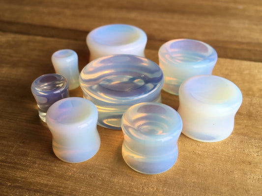 PAIR of Stunning Organic Concave Opalite Stone Plugs - Gauges 0g (8mm) up to 1" (25mm) available!