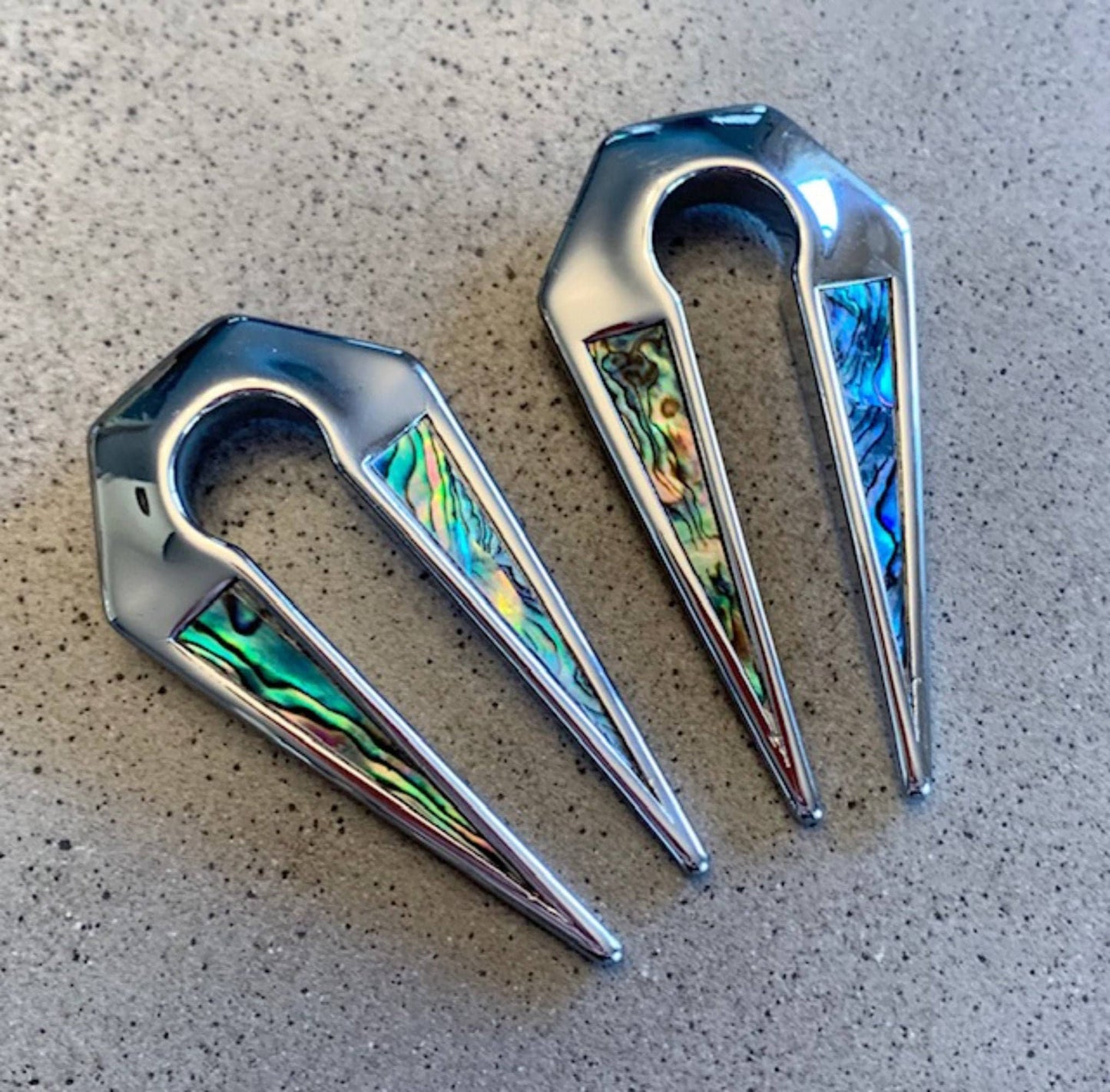 PAIR of Unique Abalone Shell Inlaid Keyhole Ear Weight Hangers - Only 00g (10mm) available!