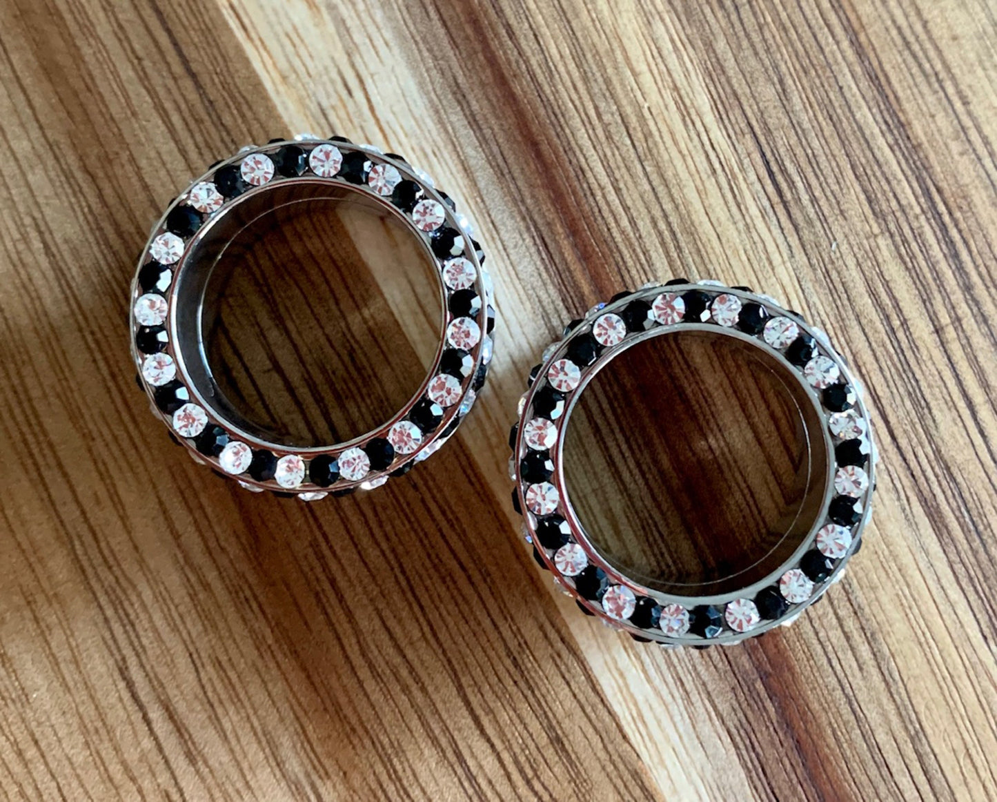 PAIR of Stunning Internally Threaded Tunnels with Black & Clear Rim and Side Gems - Gauges 1/2" (12mm) thru 3/4" (16mm) available!