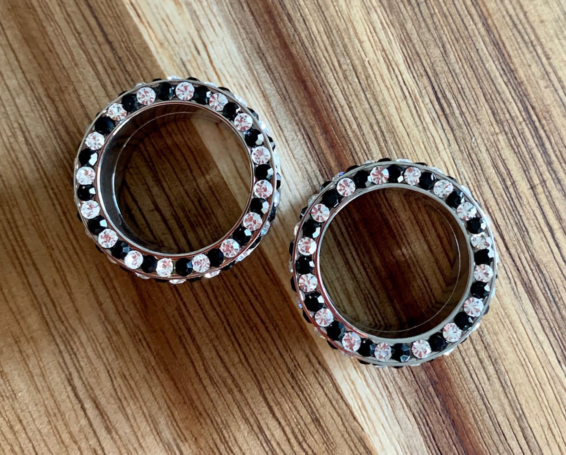 PAIR of Stunning Internally Threaded Tunnels with Black & Clear Rim and Side Gems - Gauges 1/2" (12mm) thru 3/4" (16mm) available!