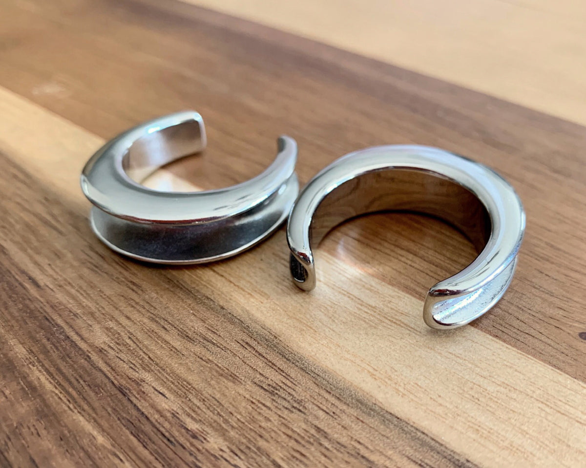 PAIR of Unique Saddle Surgical Steel Ear Spreaders Silver Hanger-Tunnels/Plugs - Gauges 00g (10mm) thru 1" (25mm) available!