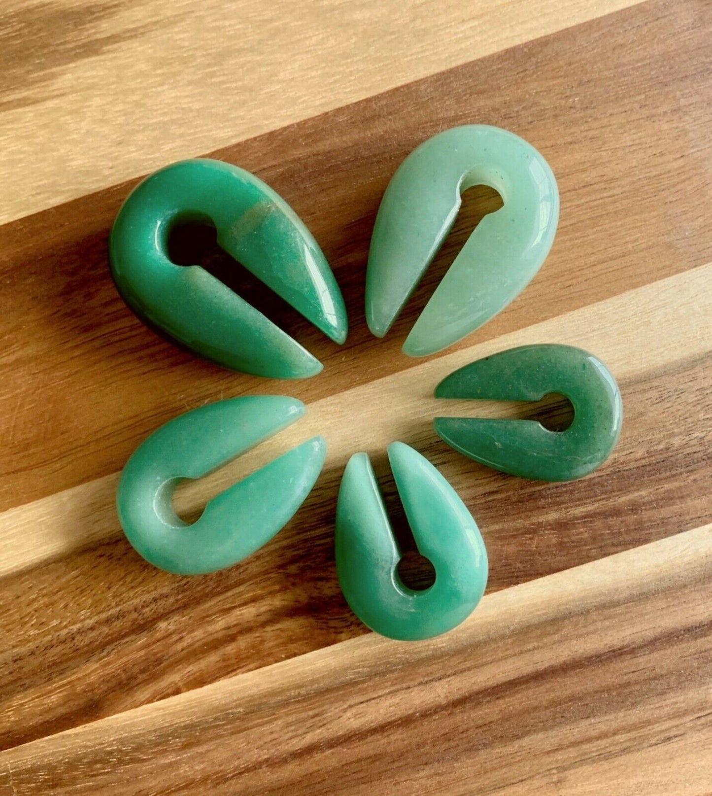 PAIR of Stunning Organic Jade Green Aventurine Keyhole Hanger Ear Weight Tunnels/Plugs - Gauge 0g (8mm) thru 5/8 (16mm) available!