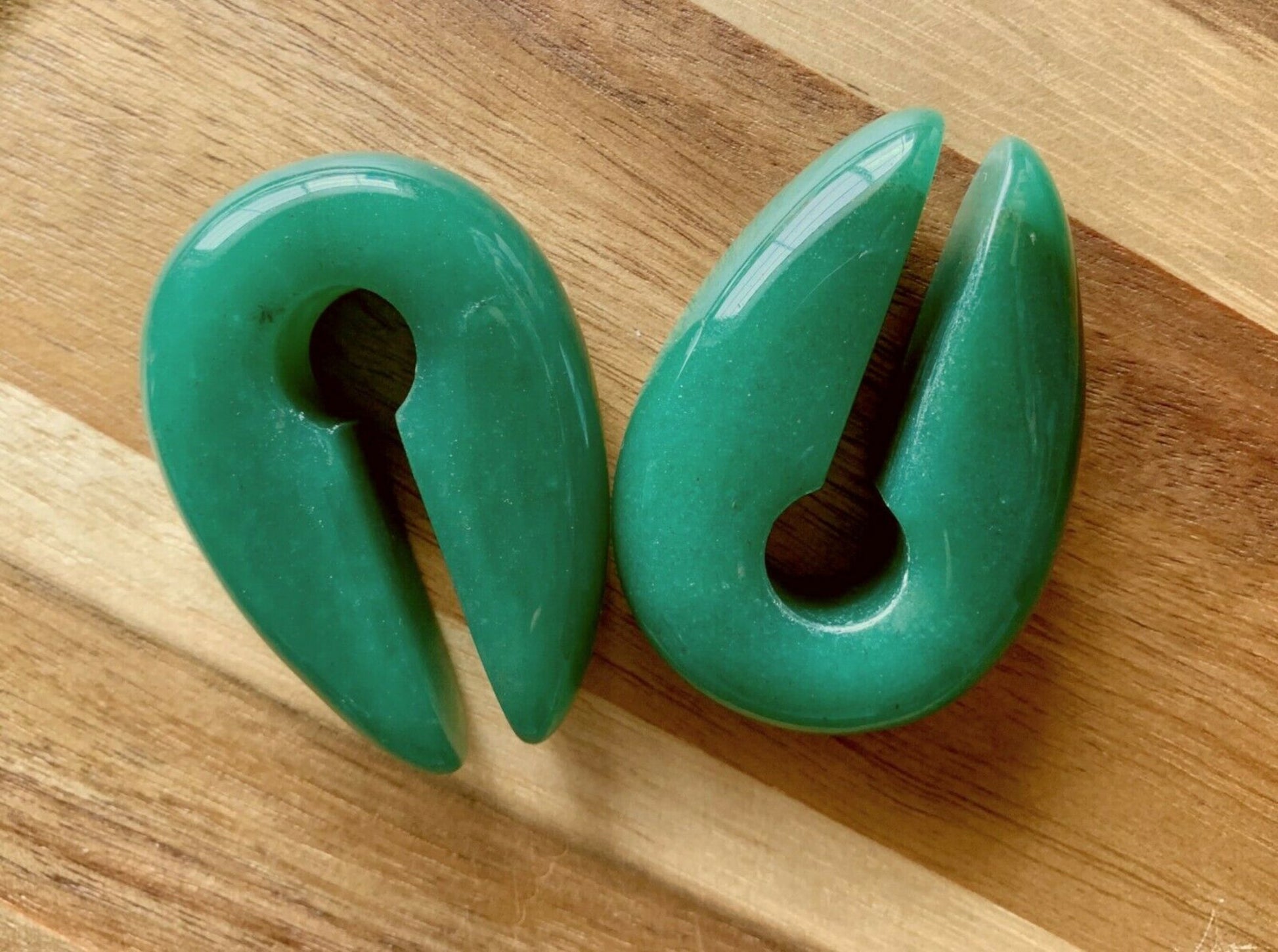 PAIR of Stunning Organic Jade Green Aventurine Keyhole Hanger Ear Weight Tunnels/Plugs - Gauge 0g (8mm) thru 5/8 (16mm) available!