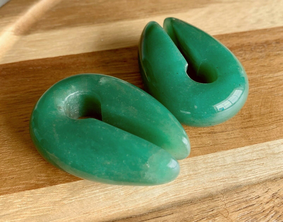 PAIR of Stunning Organic Jade Green Aventurine Keyhole Hanger Ear Weight Tunnels/Plugs - Gauge 0g (8mm) thru 5/8 (16mm) available!