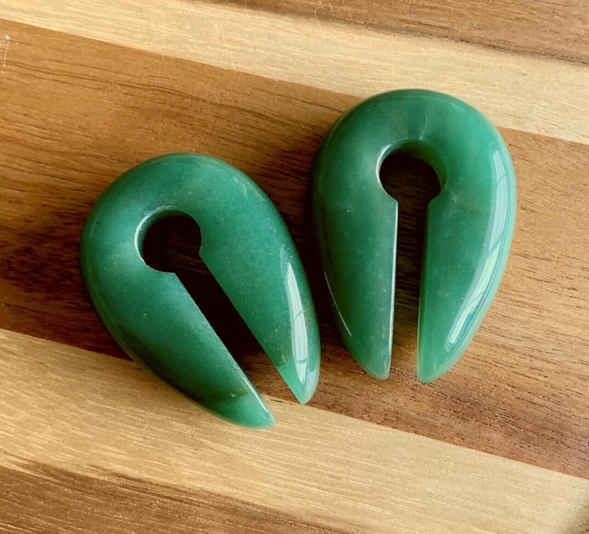 PAIR of Stunning Organic Jade Green Aventurine Keyhole Hanger Ear Weight Tunnels/Plugs - Gauge 0g (8mm) thru 5/8 (16mm) available!