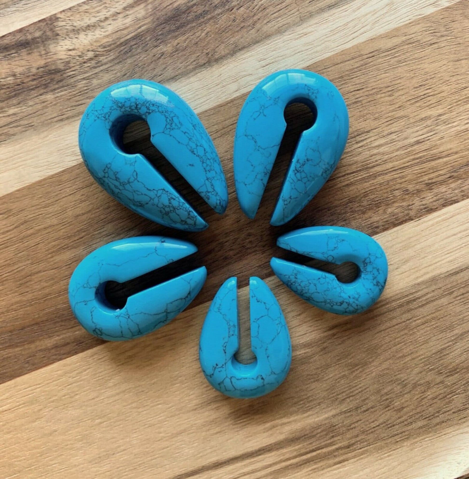 PAIR of Organic Turquoise Keyhole Hanger Ear Weight Tunnels/Plugs - Gauge 0g (8mm) thru 5/16 (16mm) available!
