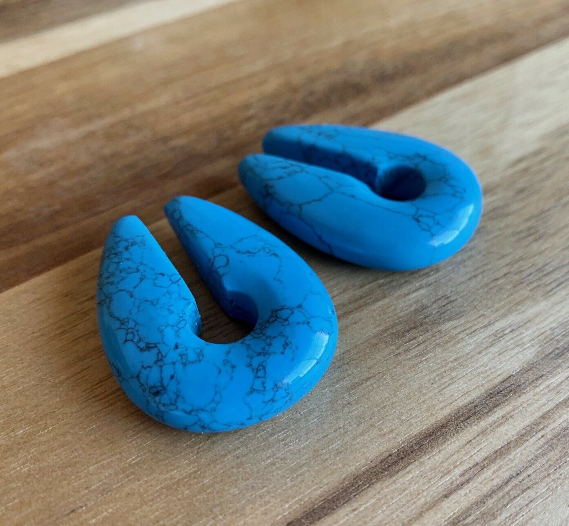 PAIR of Organic Turquoise Keyhole Hanger Ear Weight Tunnels/Plugs - Gauge 0g (8mm) thru 5/16 (16mm) available!