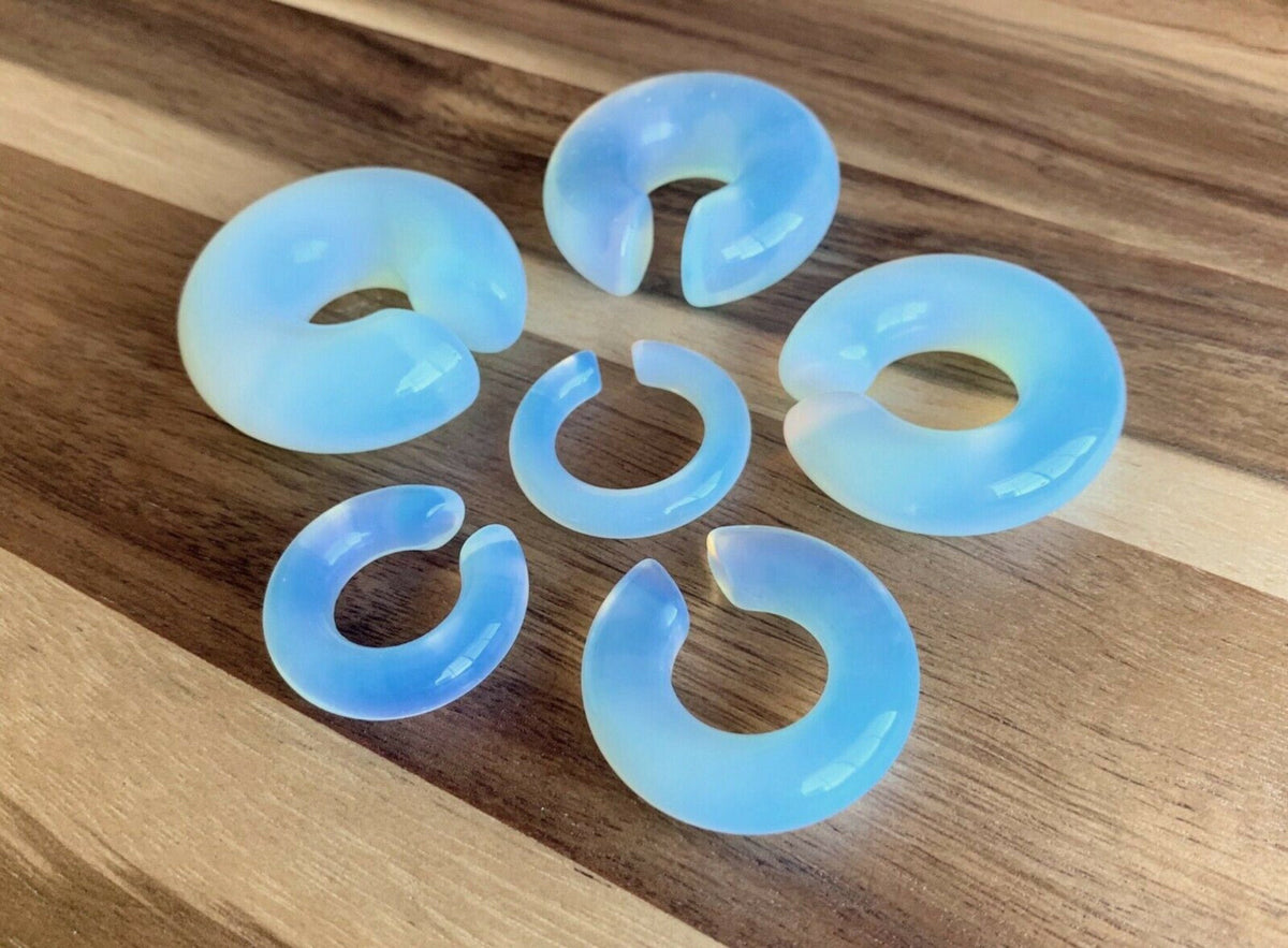 PAIR of Stunning Opalite Stone Hoops Ear Weight Hanging Plugs - Gauges 2g (6mm) up to 5/8" (16mm) available!