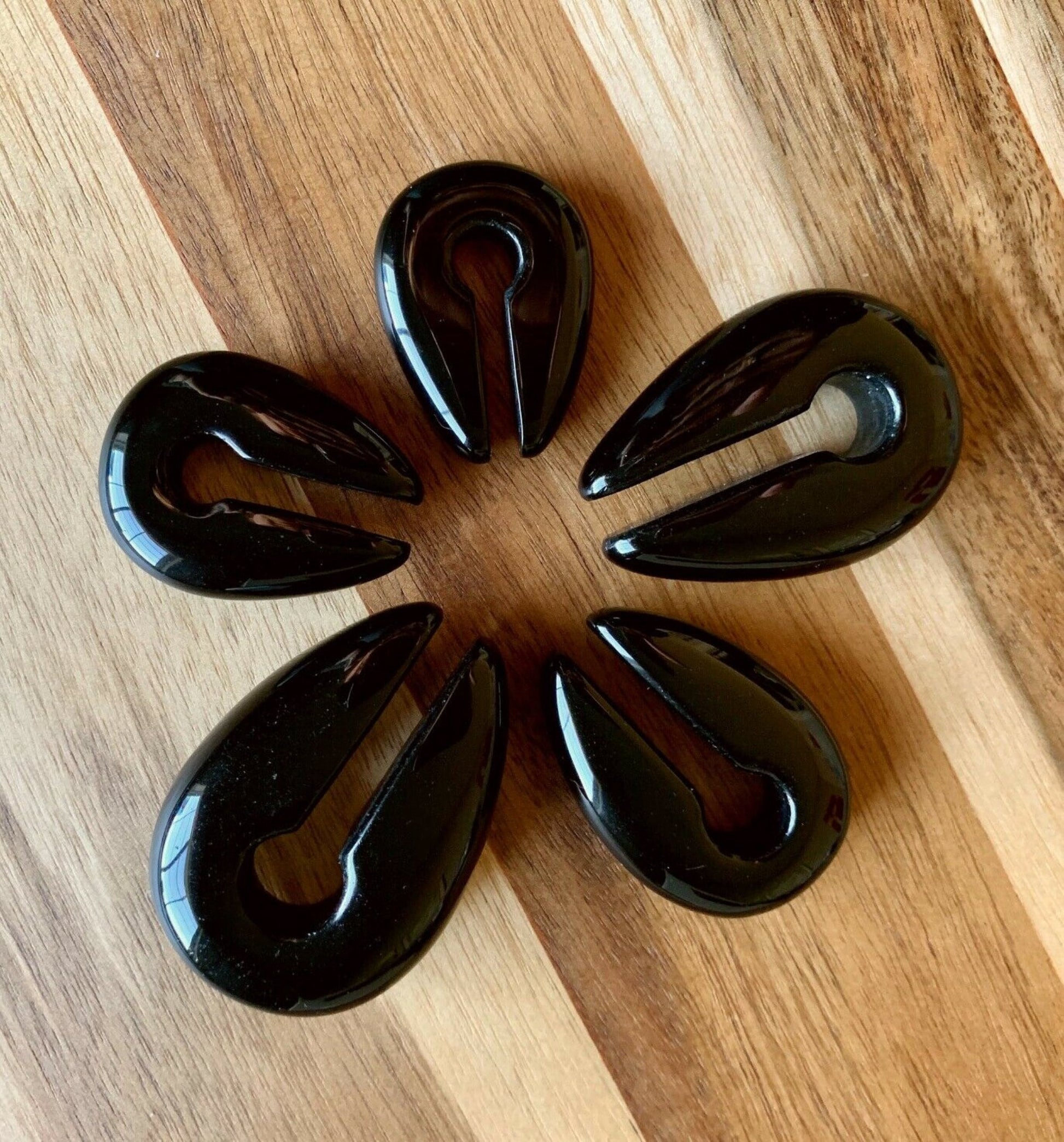 PAIR of Organic Black Agate Keyhole Hanger Ear Weight Tunnels/Plugs - Gauge 0g (8mm) thru 5/8 (16mm) available!
