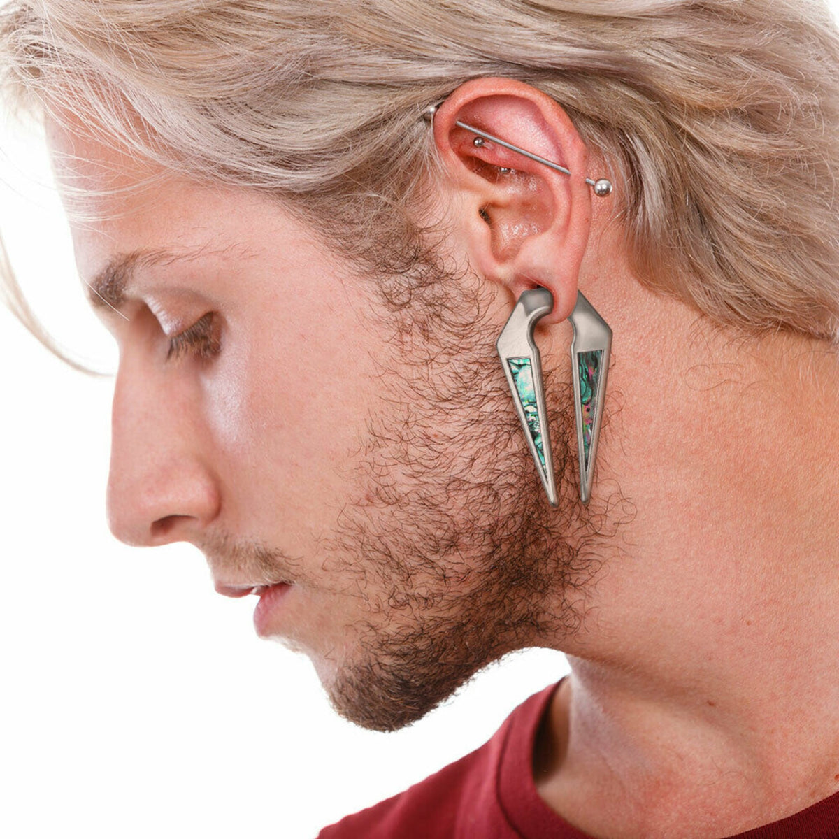 PAIR of Unique Abalone Shell Inlaid Keyhole Ear Weight Hangers - Only 00g (10mm) available!