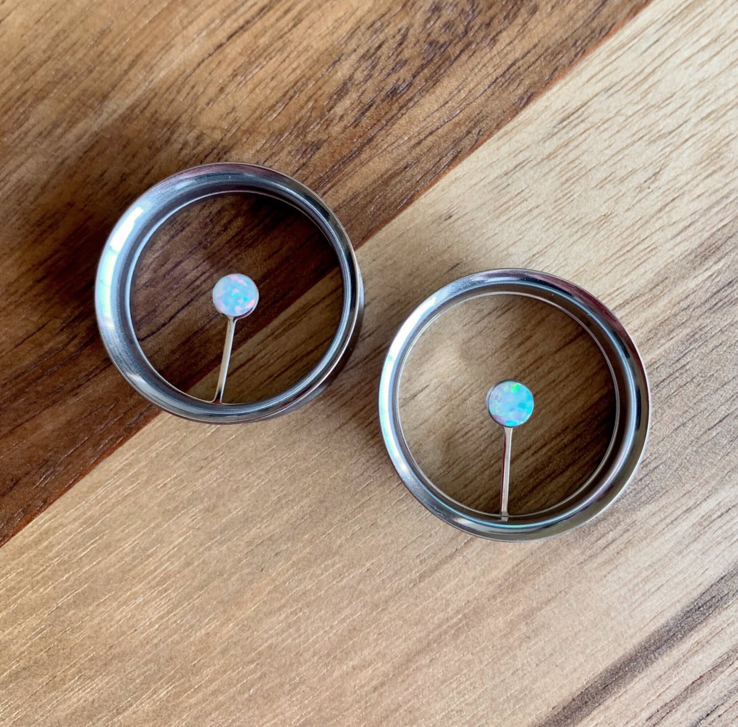 PAIR of Unique Floating Opal Internally Threaded Tunnels/Plugs - Gauges 0g (8mm) thru 1" (25mm) available!