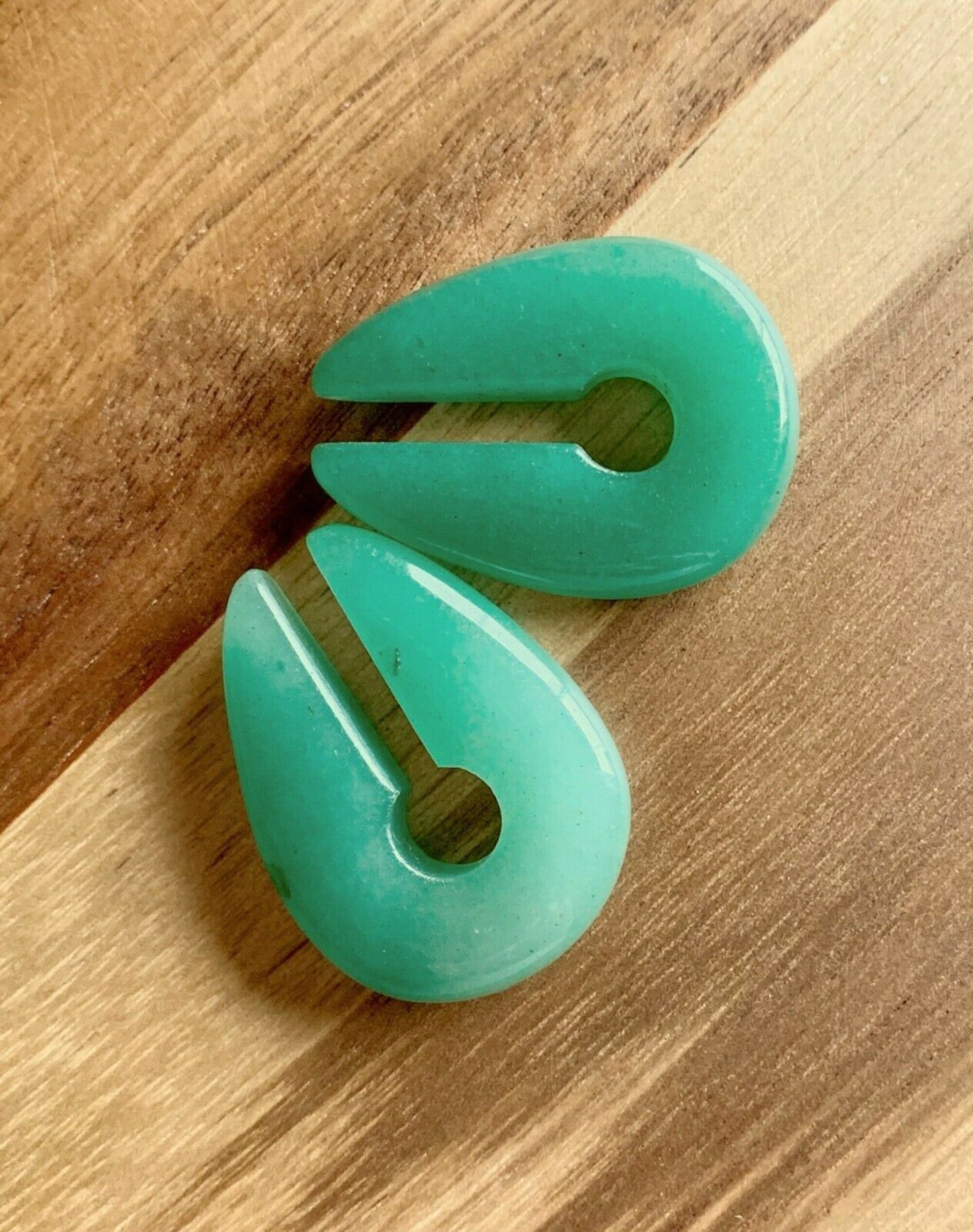 PAIR of Stunning Organic Jade Green Aventurine Keyhole Hanger Ear Weight Tunnels/Plugs - Gauge 0g (8mm) thru 5/8 (16mm) available!