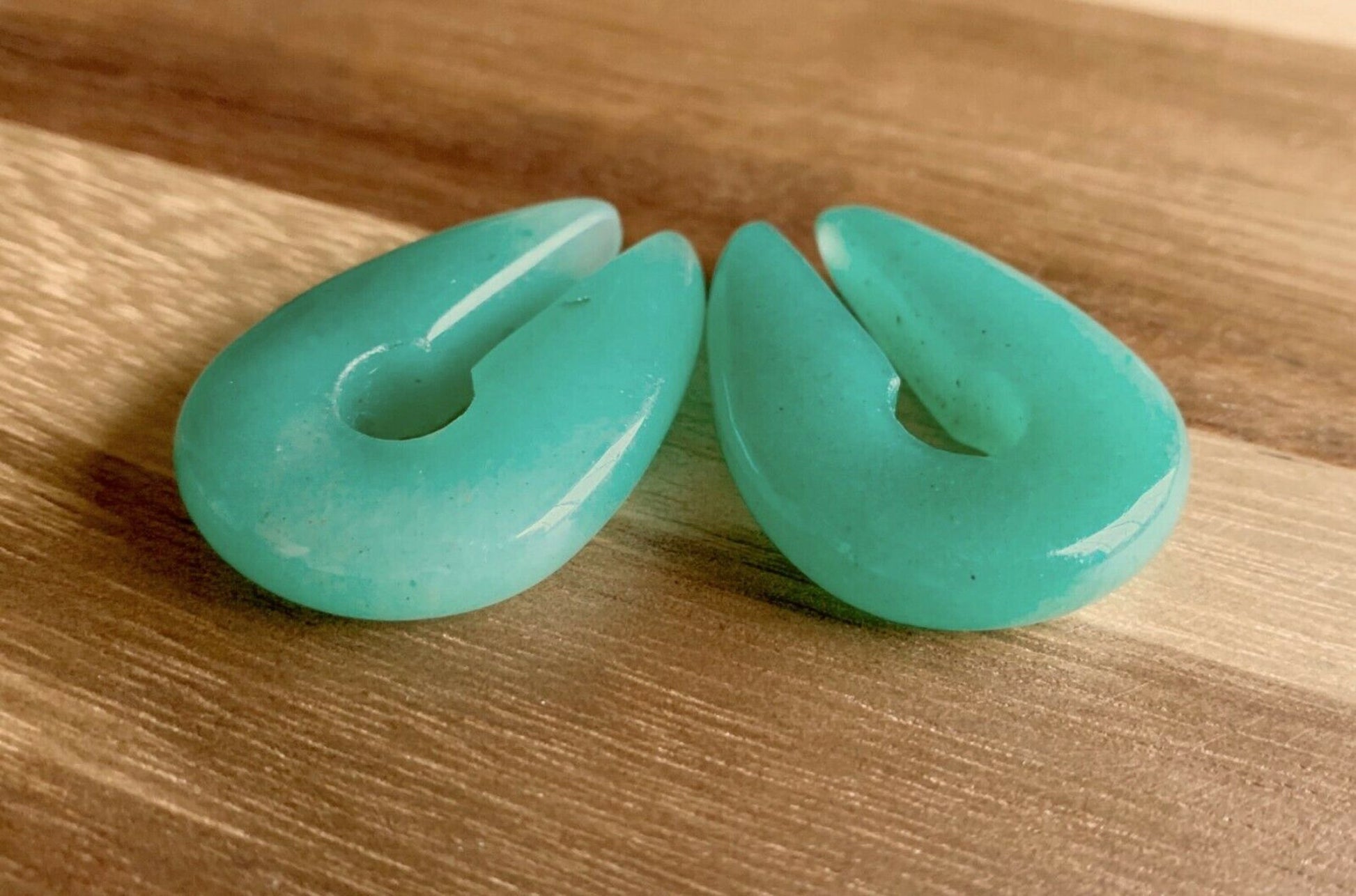 PAIR of Stunning Organic Jade Green Aventurine Keyhole Hanger Ear Weight Tunnels/Plugs - Gauge 0g (8mm) thru 5/8 (16mm) available!