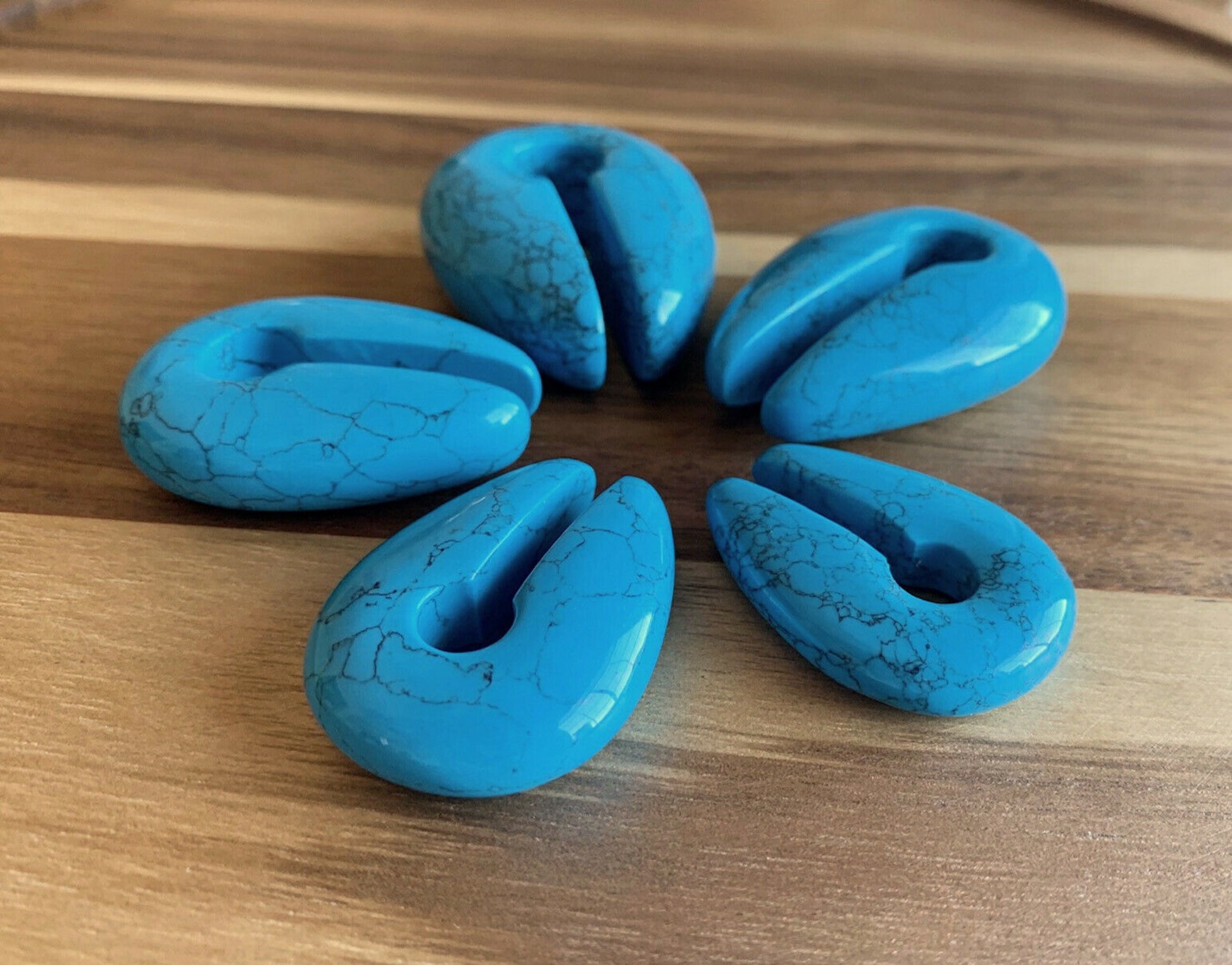 PAIR of Organic Turquoise Keyhole Hanger Ear Weight Tunnels/Plugs - Gauge 0g (8mm) thru 5/16 (16mm) available!