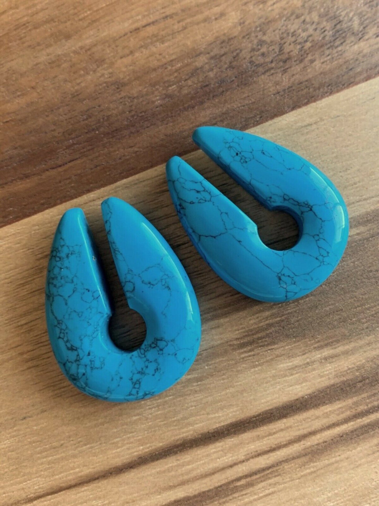 PAIR of Organic Turquoise Keyhole Hanger Ear Weight Tunnels/Plugs - Gauge 0g (8mm) thru 5/16 (16mm) available!