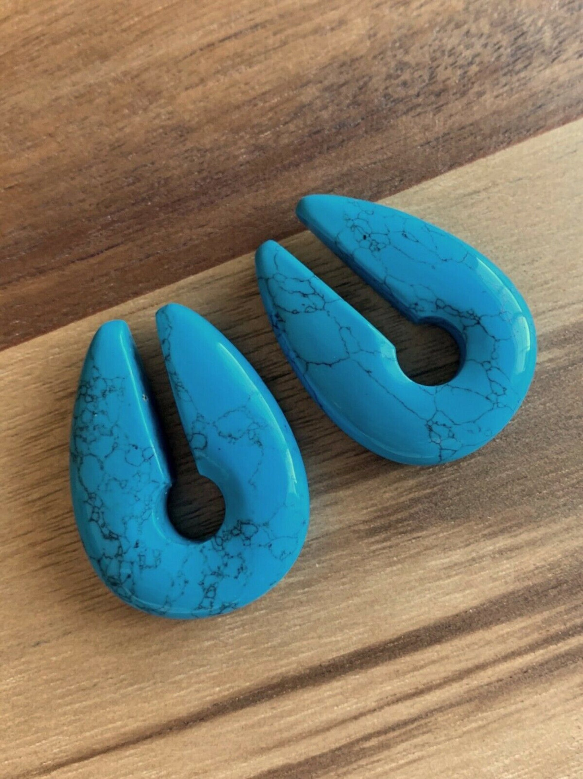 PAIR of Organic Turquoise Keyhole Hanger Ear Weight Tunnels/Plugs - Gauge 0g (8mm) thru 5/16 (16mm) available!
