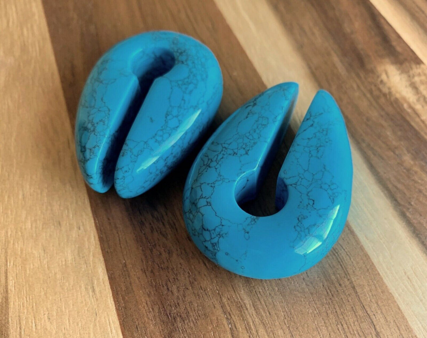 PAIR of Organic Turquoise Keyhole Hanger Ear Weight Tunnels/Plugs - Gauge 0g (8mm) thru 5/16 (16mm) available!
