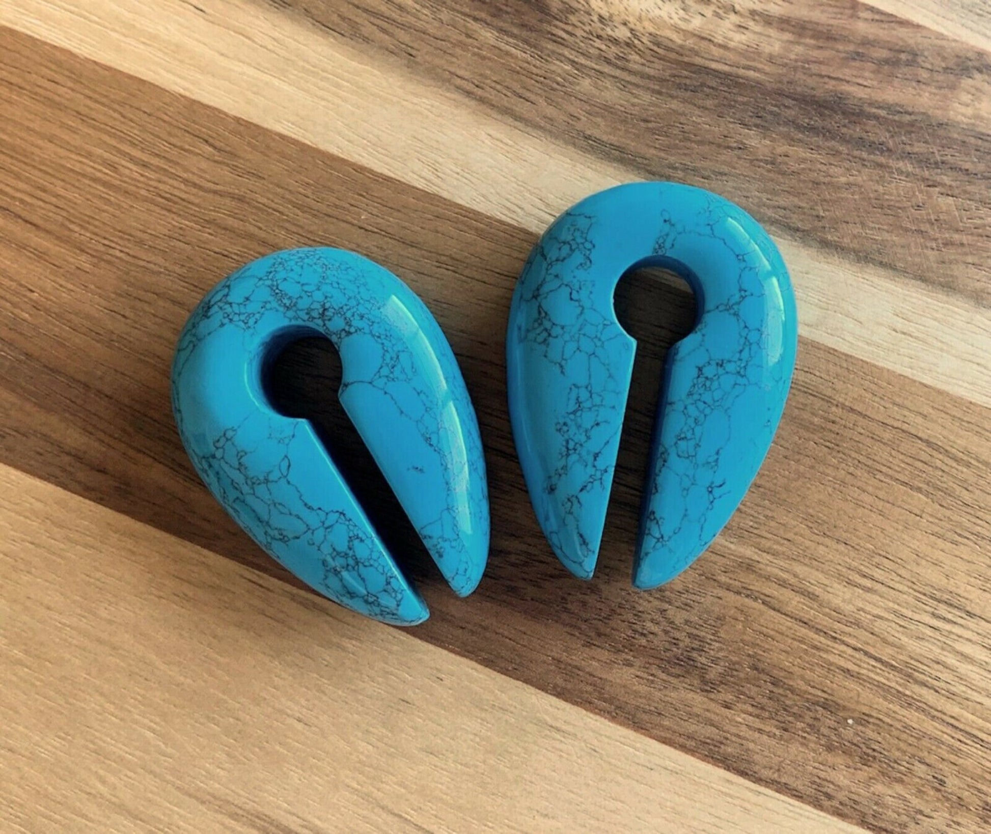 PAIR of Organic Turquoise Keyhole Hanger Ear Weight Tunnels/Plugs - Gauge 0g (8mm) thru 5/16 (16mm) available!