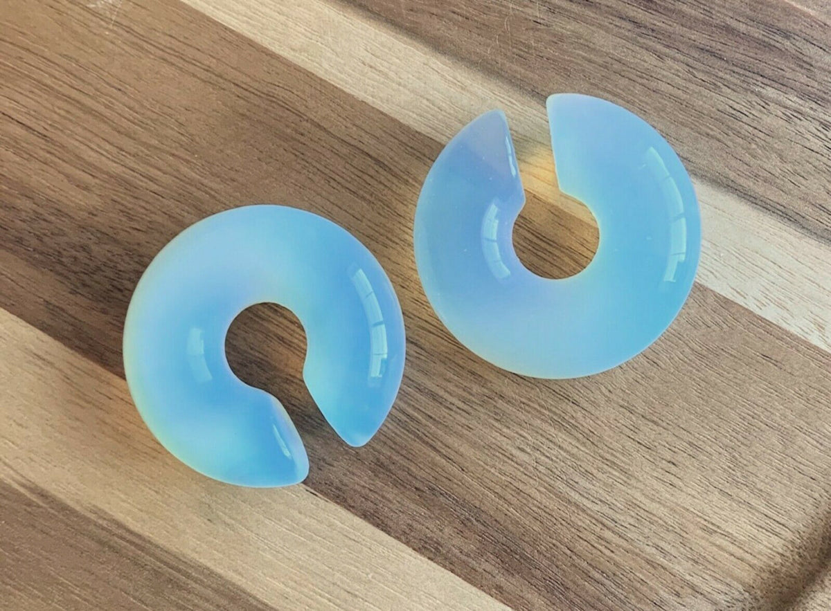 PAIR of Stunning Opalite Stone Hoops Ear Weight Hanging Plugs - Gauges 2g (6mm) up to 5/8" (16mm) available!