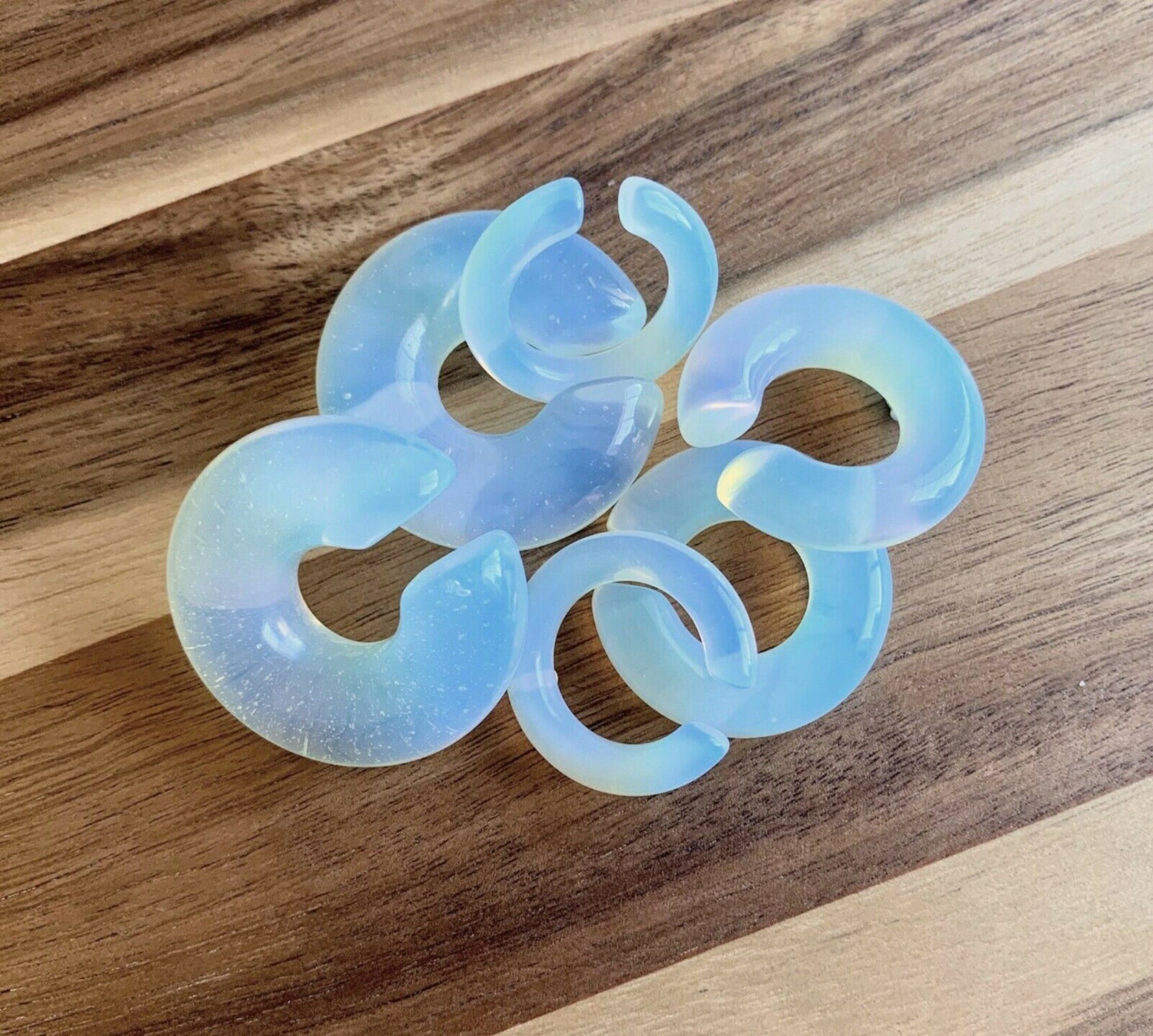 PAIR of Stunning Opalite Stone Hoops Ear Weight Hanging Plugs - Gauges 2g (6mm) up to 5/8" (16mm) available!