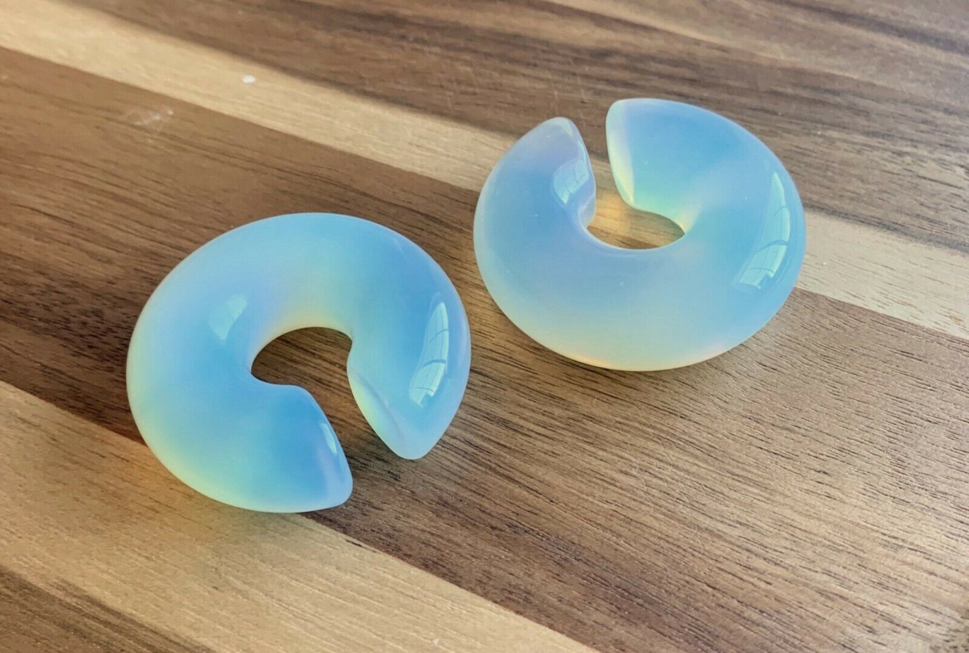 PAIR of Stunning Opalite Stone Hoops Ear Weight Hanging Plugs - Gauges 2g (6mm) up to 5/8" (16mm) available!