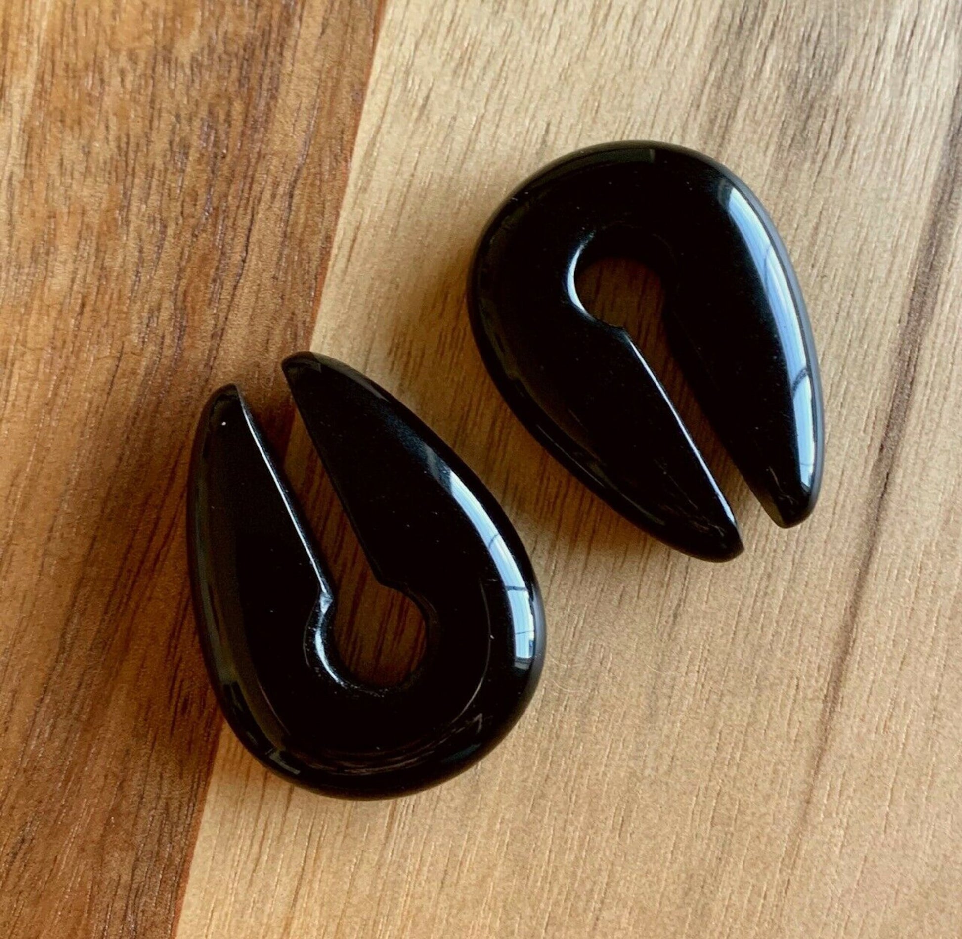PAIR of Organic Black Agate Keyhole Hanger Ear Weight Tunnels/Plugs - Gauge 0g (8mm) thru 5/8 (16mm) available!