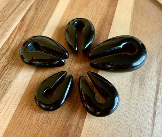 PAIR of Organic Black Agate Keyhole Hanger Ear Weight Tunnels/Plugs - Gauge 0g (8mm) thru 5/8 (16mm) available!