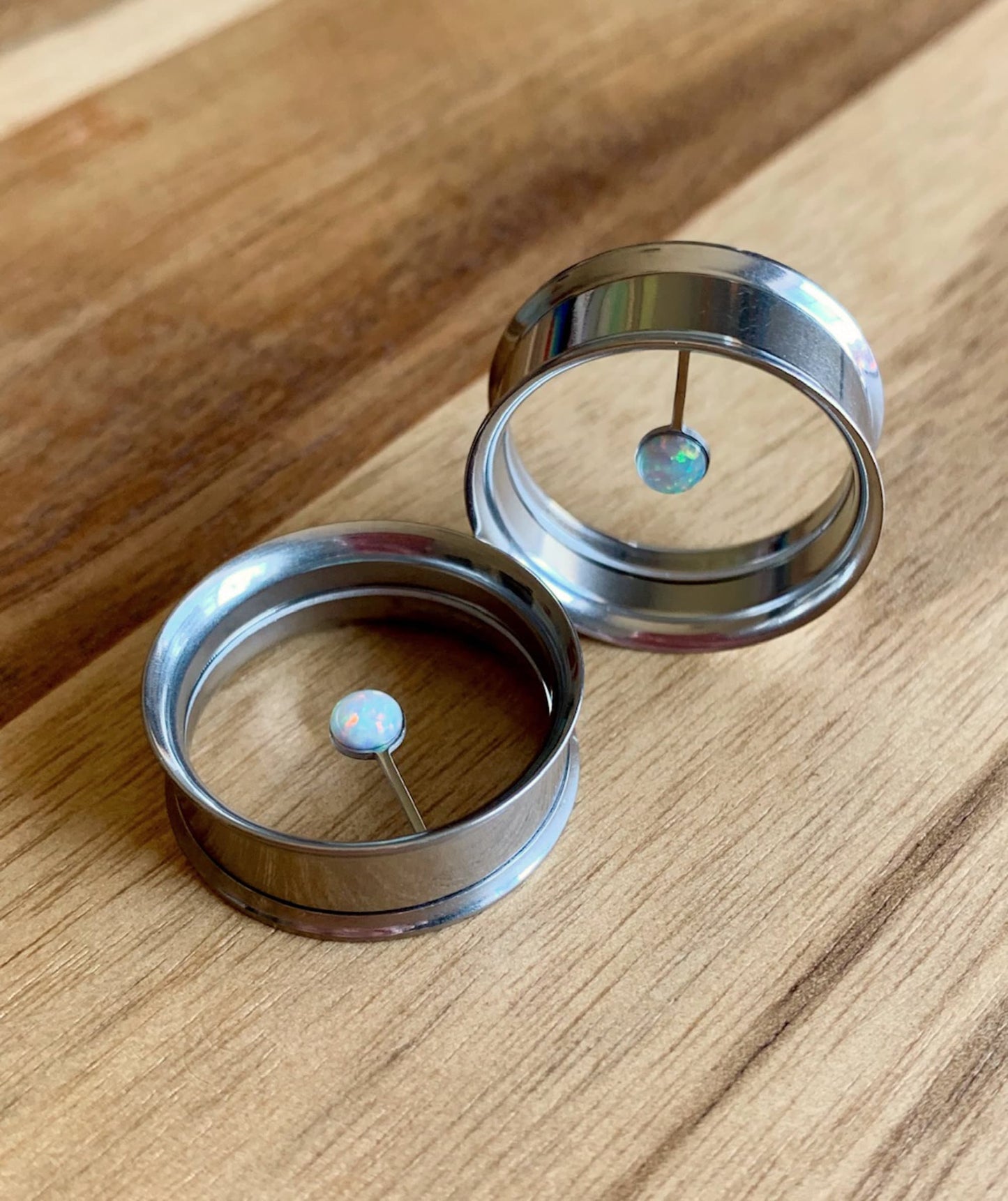 PAIR of Unique Floating Opal Internally Threaded Tunnels/Plugs - Gauges 0g (8mm) thru 1" (25mm) available!