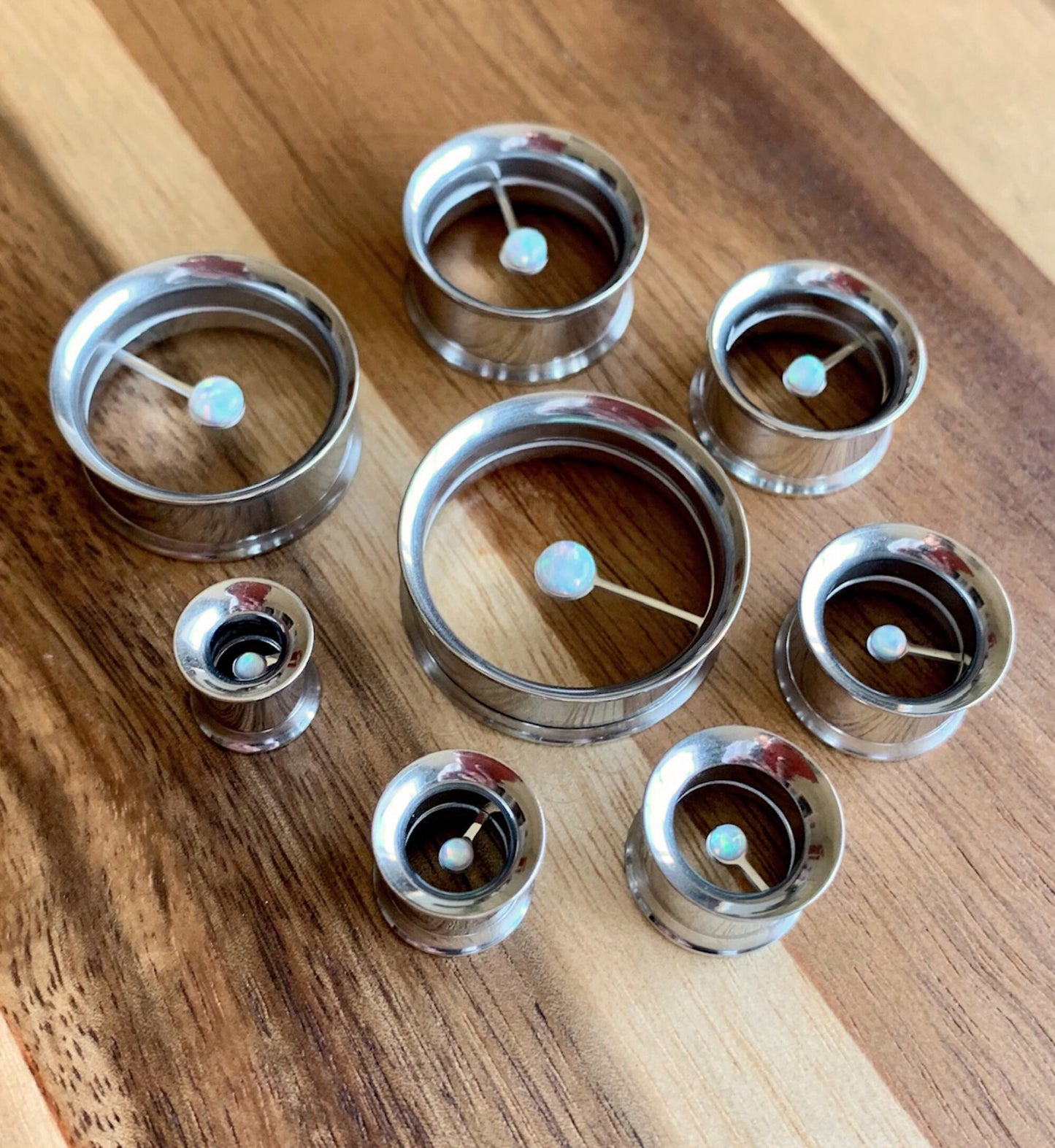 PAIR of Unique Floating Opal Internally Threaded Tunnels/Plugs - Gauges 0g (8mm) thru 1" (25mm) available!